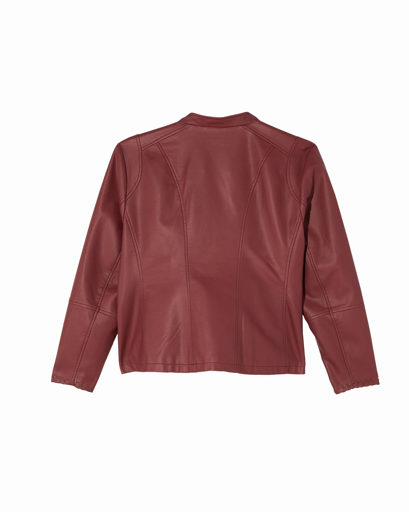 Sofia Faux Leather Jacket | Burgundy Bonded Shoulder Guards