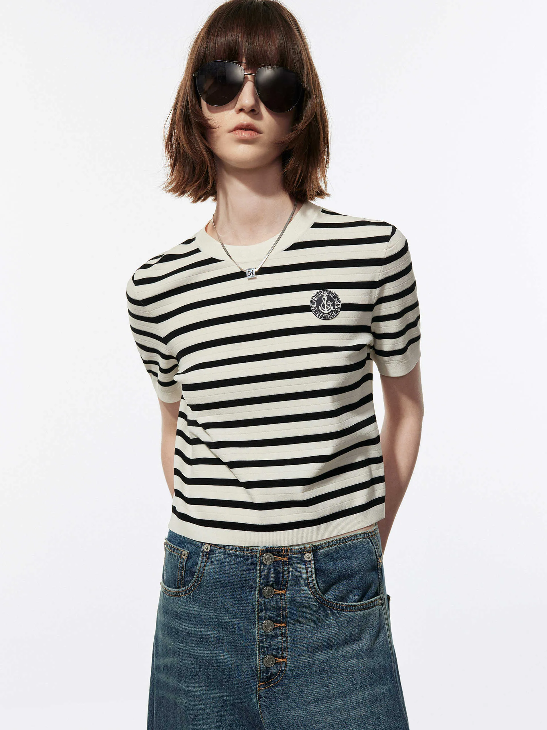 Front Patch Striped Top Breathable Waistband All-Season Comfort