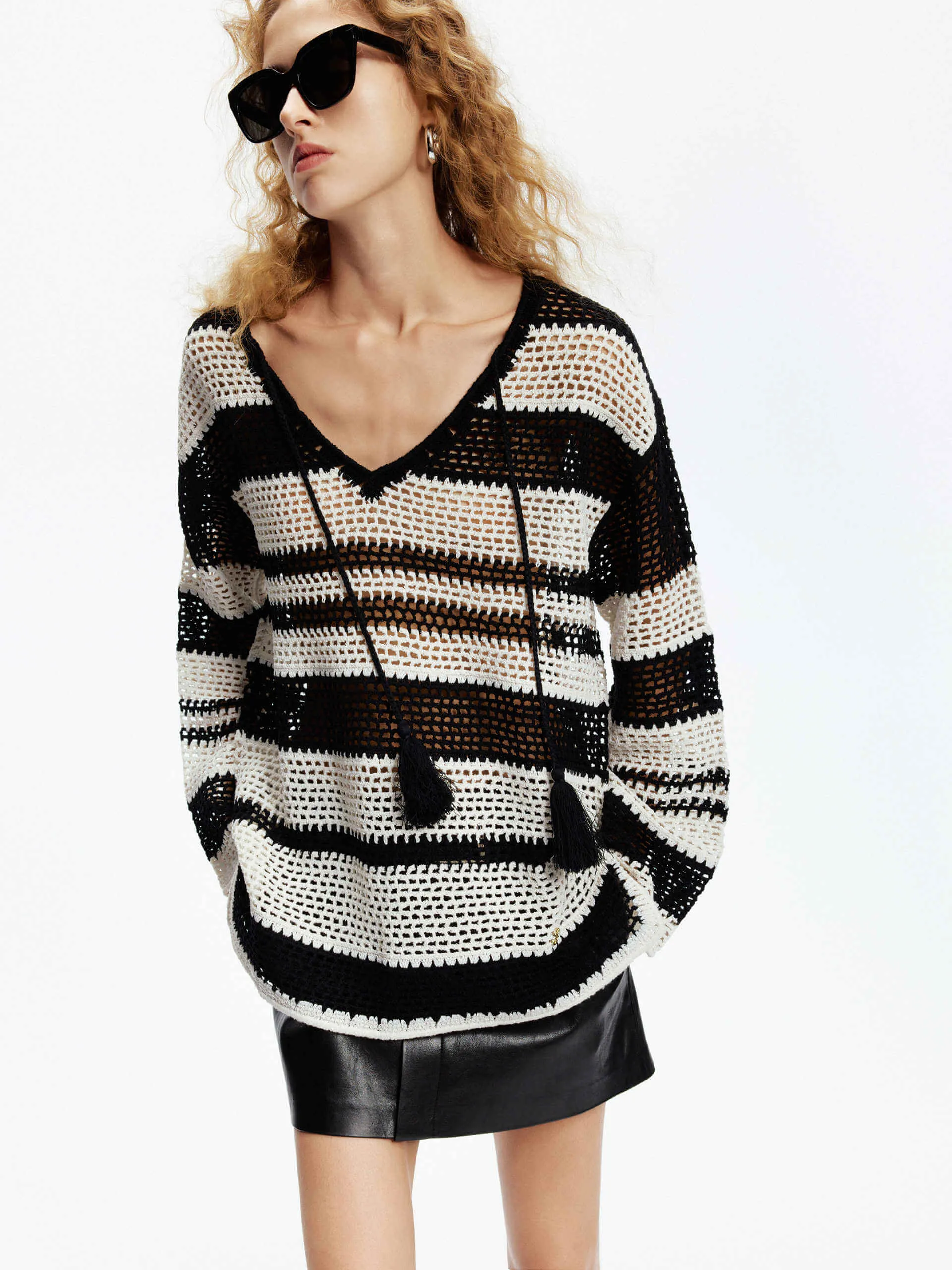 Crochet Knit Stripe Sweater Cozy Knit Piece