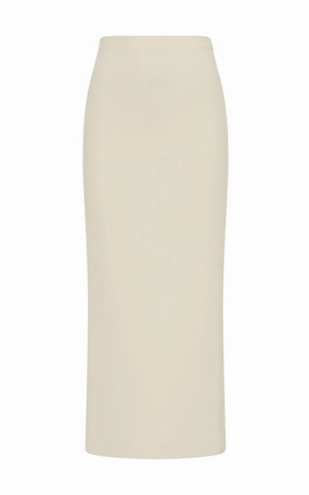 Light Wear Side Slit Circe Knit Maxi Skirt in Ivory Merino Wool Cashmere
