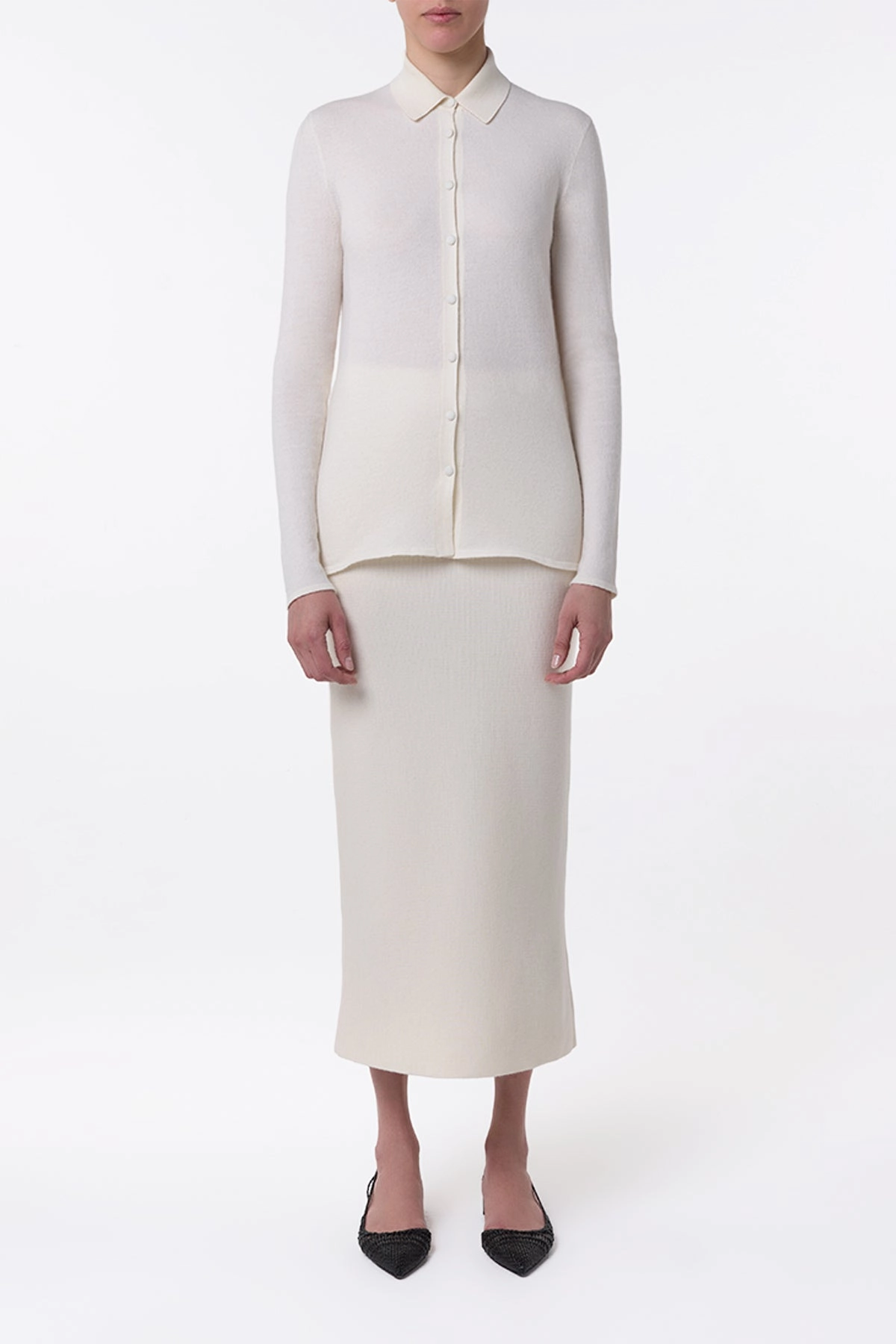 Circe Knit Maxi Skirt in Ivory Merino Wool Cashmere Soft Texture Sporty Casual