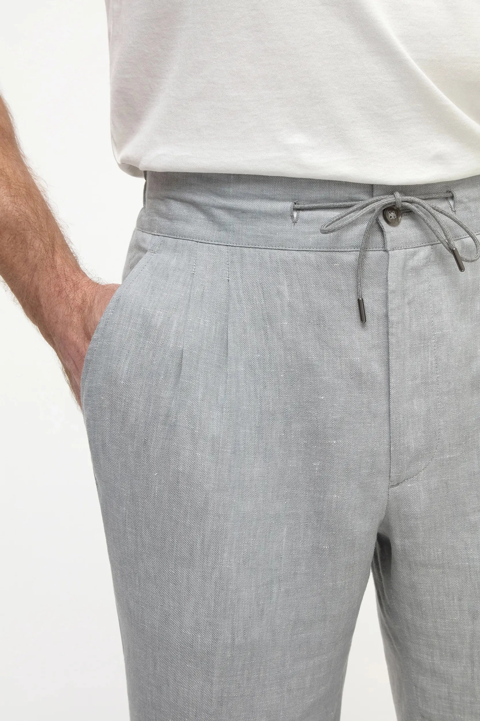 OdorResistantTreatment Breathable Wearable Sky grey linen Elba trousers - Made in Italy