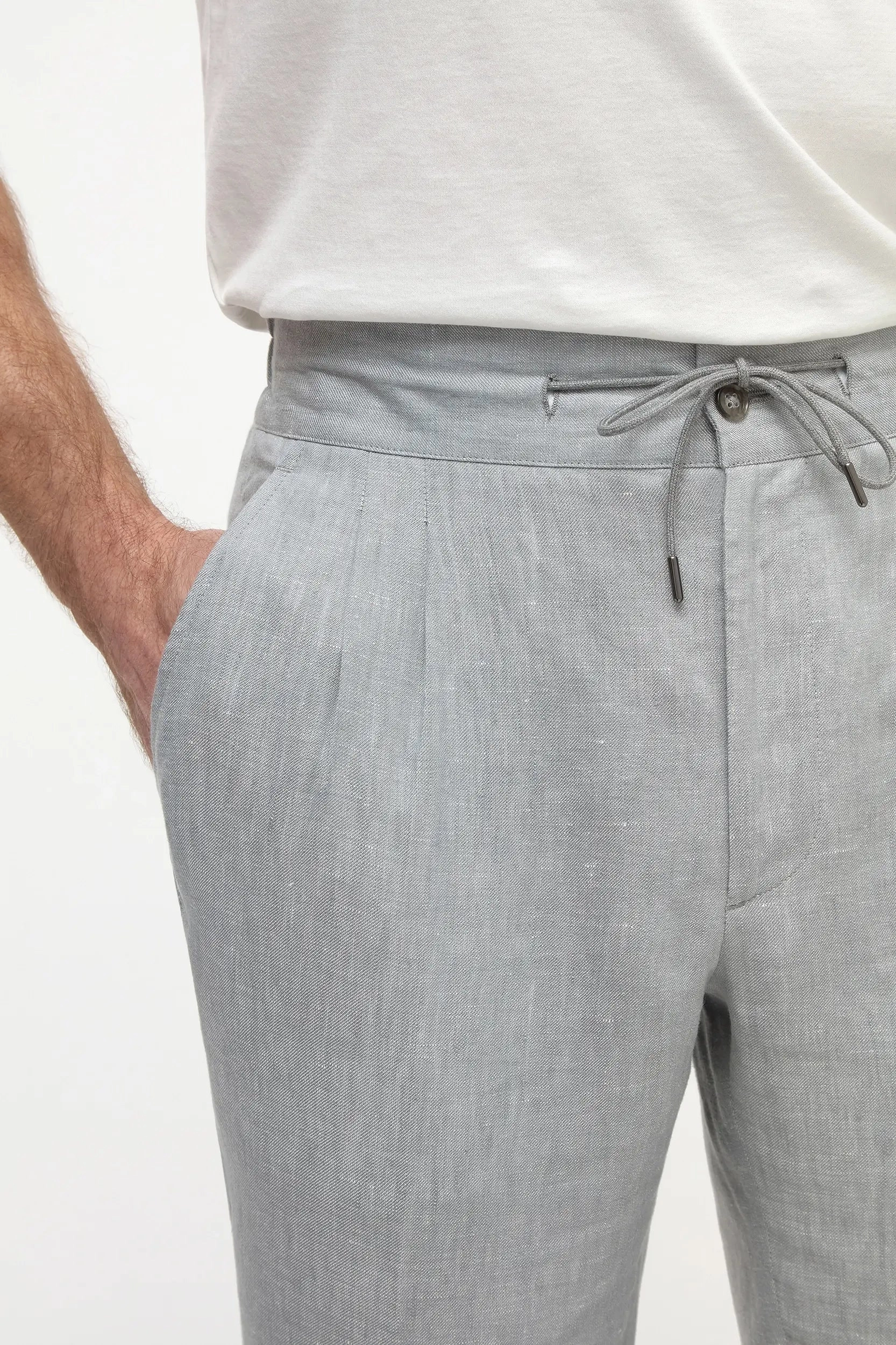Sporty Fit Sky grey linen Elba trousers - Made in Italy
