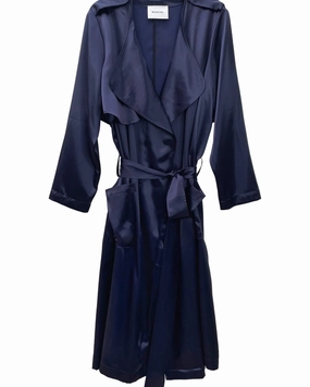 Odor Control Fabric Soft Satin Trench | Deep Sea Blue