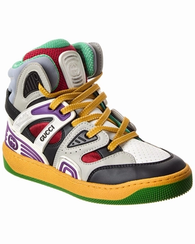 Leaf Hike Non-Slip Design Gucci Basket Leather & Mesh Sneaker