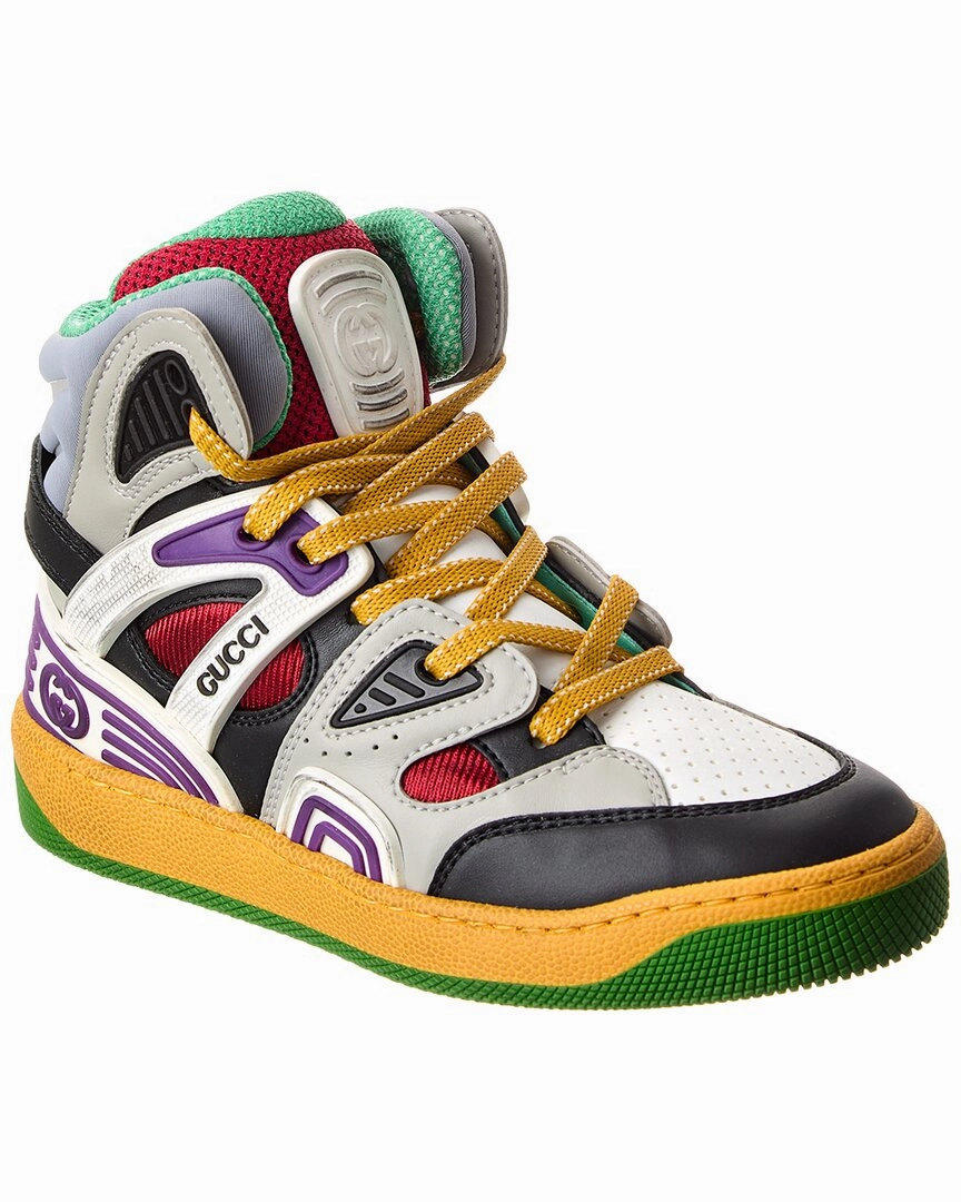 Leaf Hike Non-Slip Design Gucci Basket Leather & Mesh Sneaker