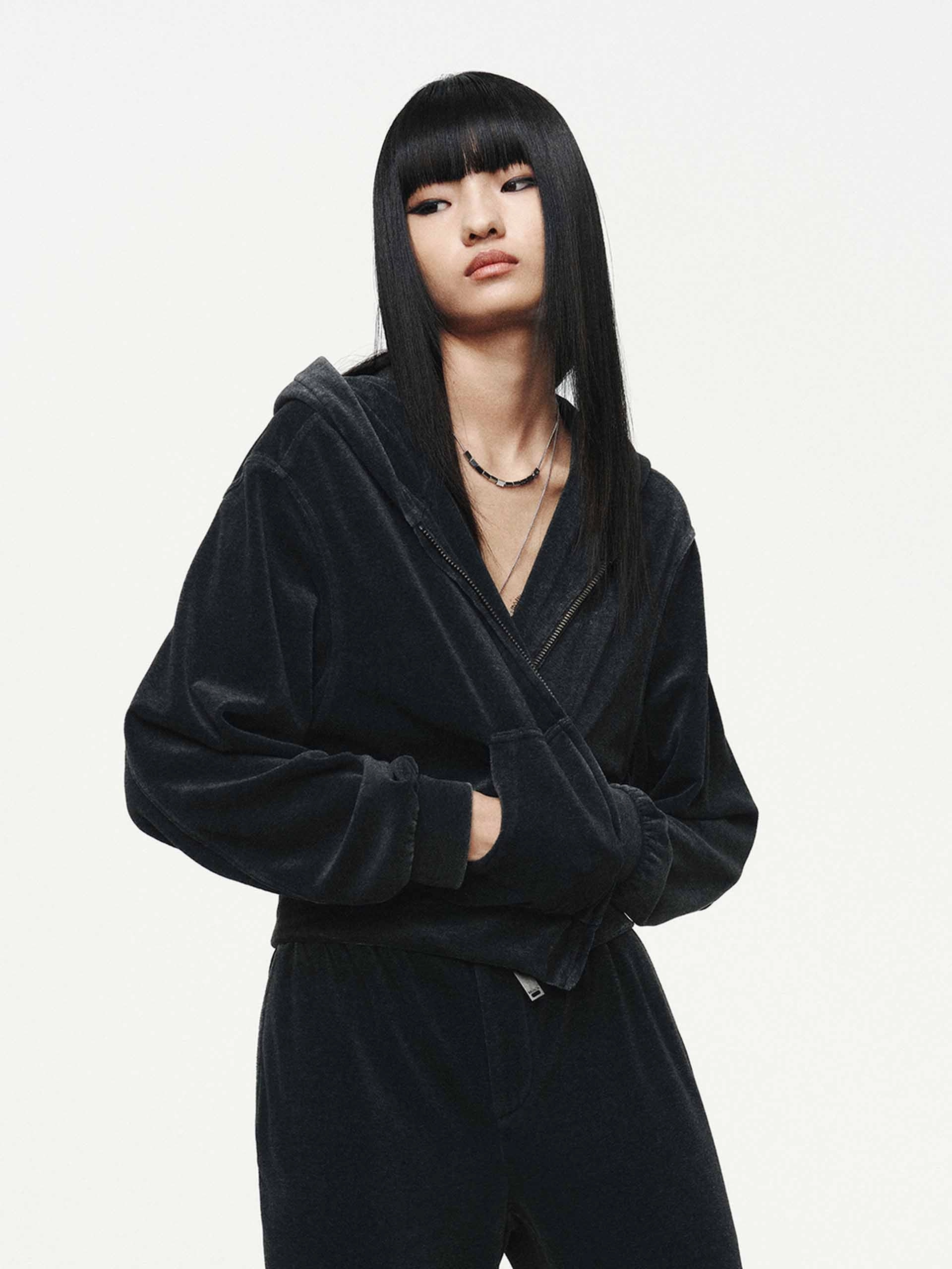 Cropped Hooded Jacket Wrinkle Free Fabric