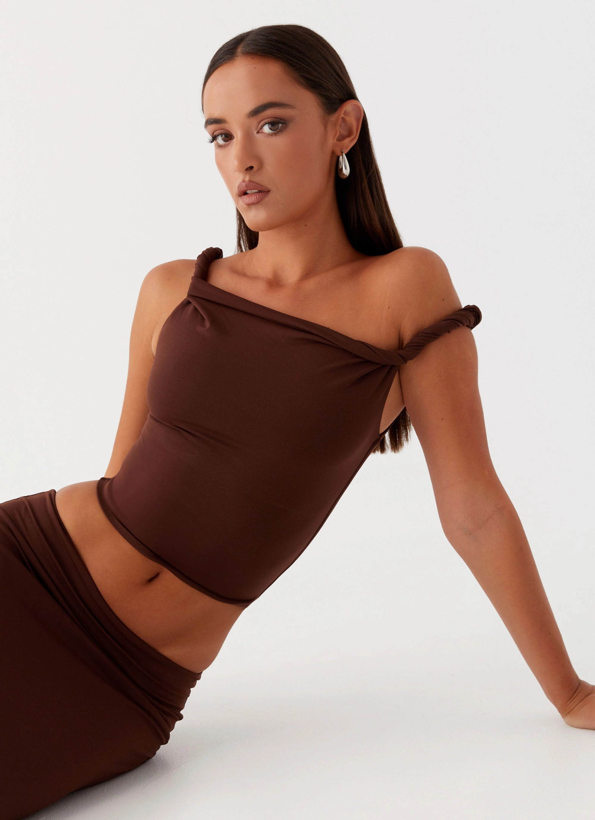 Solace Soul Twist Shoulder Top - Chocolate Everyday Look