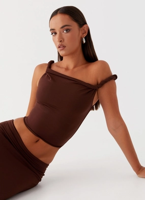 Solace Soul Twist Shoulder Top - Chocolate Everyday Look