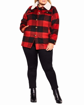 Plaid Faux Wool Jacket | Black / Red Selection
