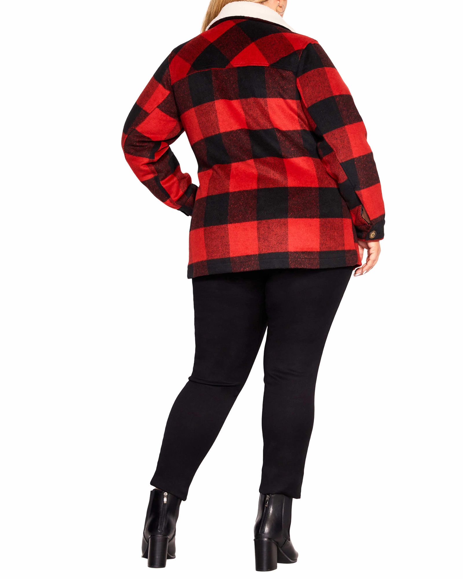 Modern Fit Plaid Faux Wool Jacket | Black / Red