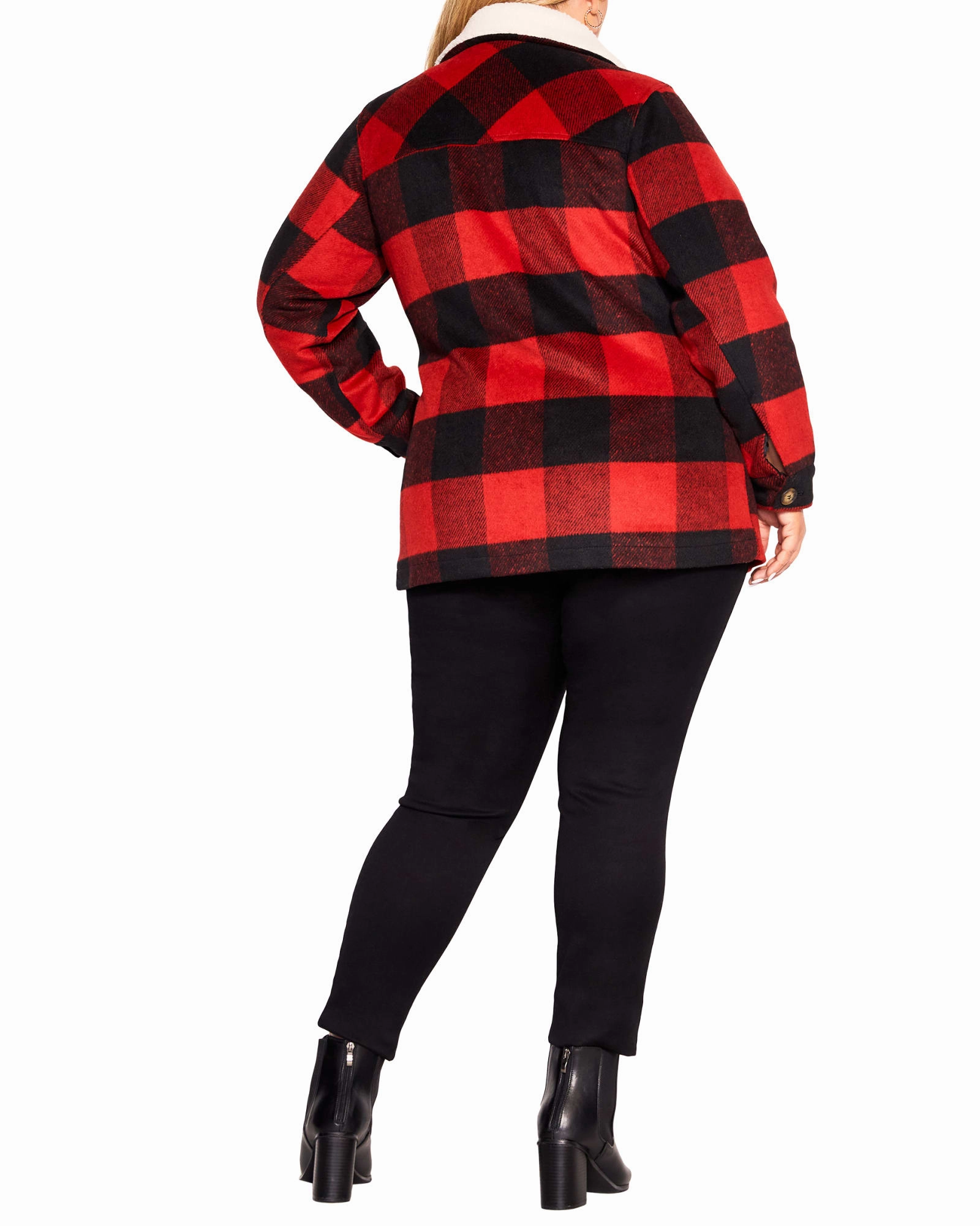 Plaid Faux Wool Jacket | Black / Red Winter Protection Warm Comfort