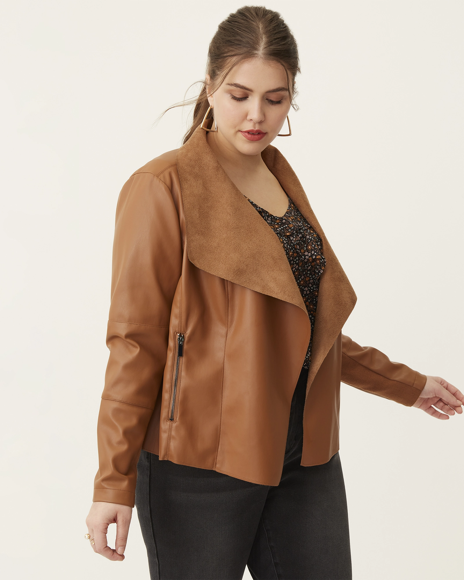 Sophie Faux-Leather Drape Jacket | Brown Cold Day Wear Outdoor Utility