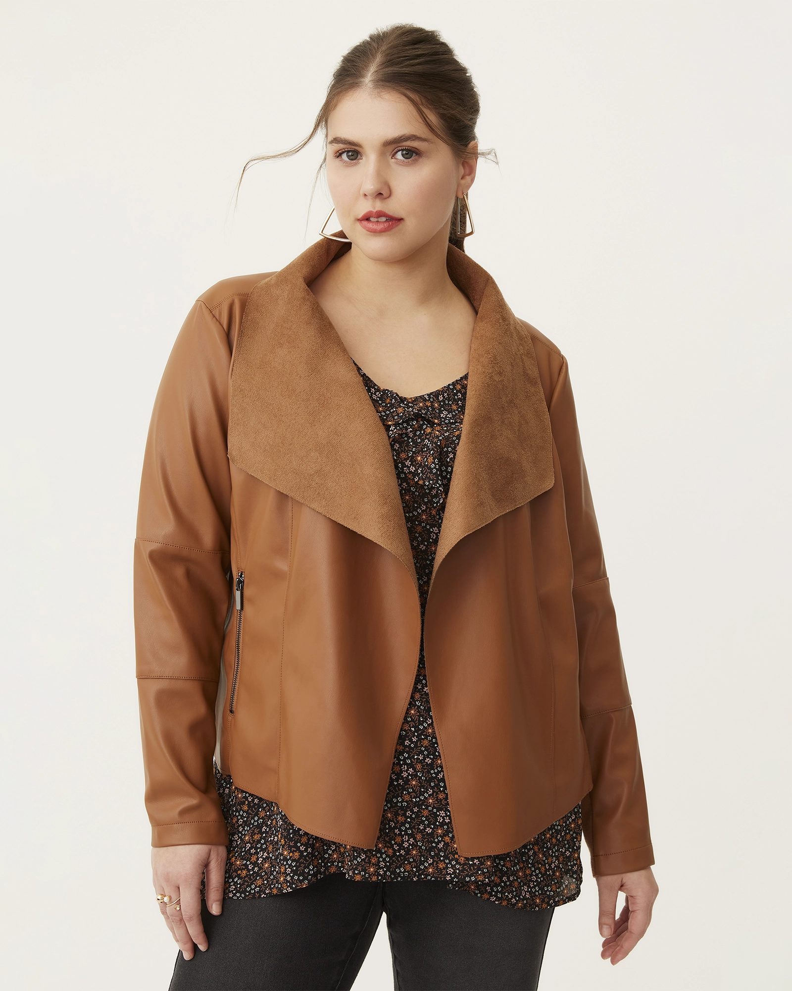 Empathy Sophie Faux-Leather Drape Jacket | Brown