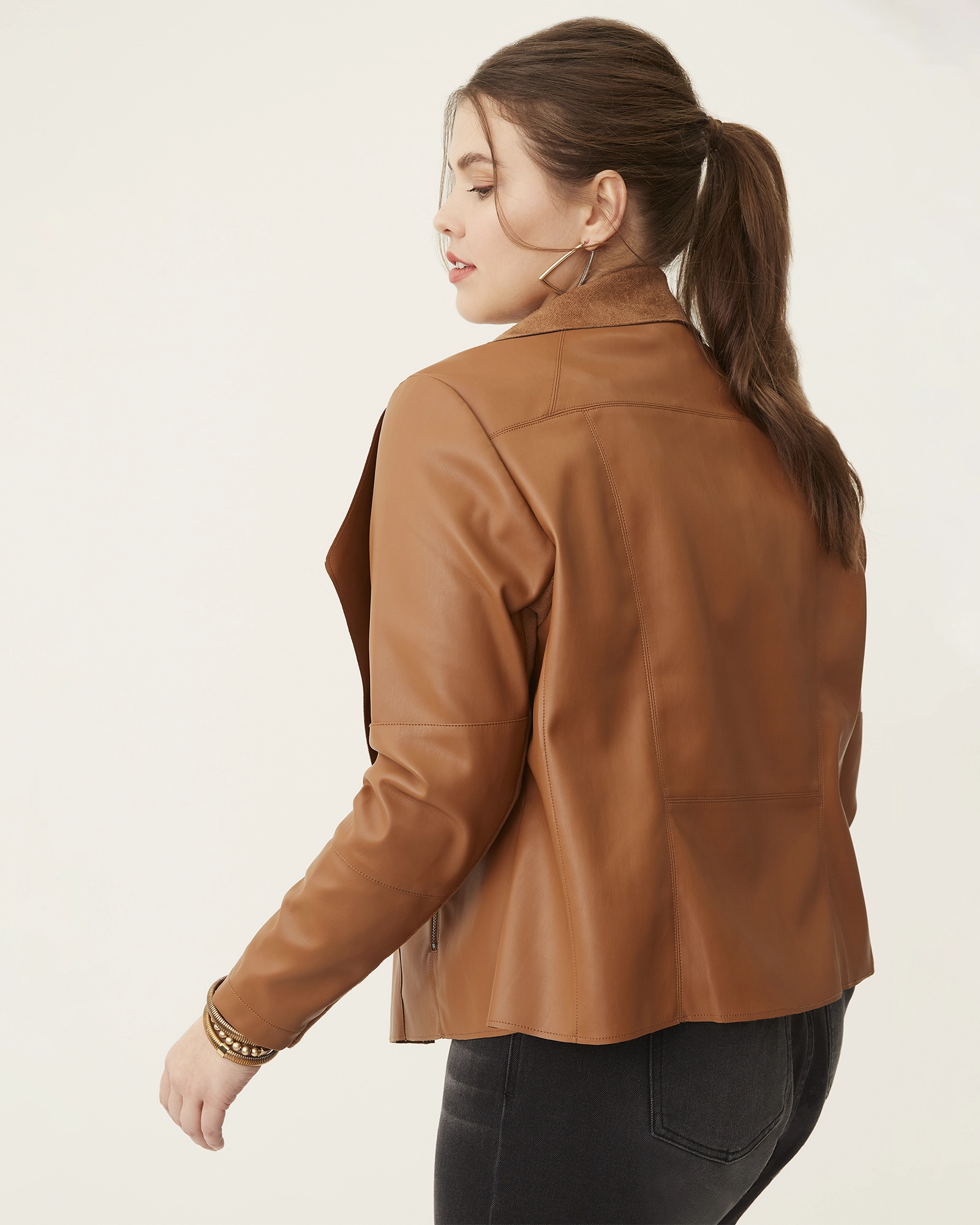 birthday Sophie Faux-Leather Drape Jacket | Brown