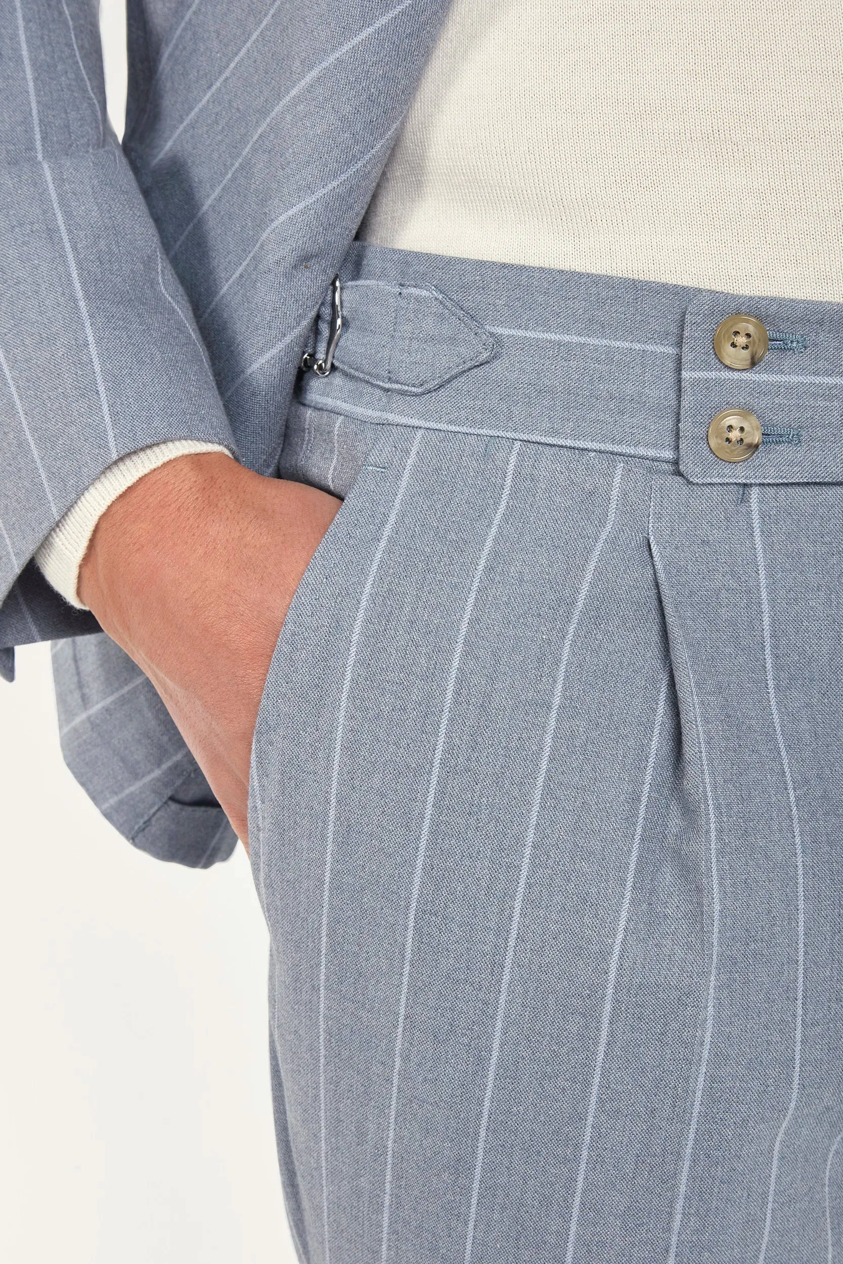 Dusty blue striped double breasted suit - Made in Italy Timeless Fashion
