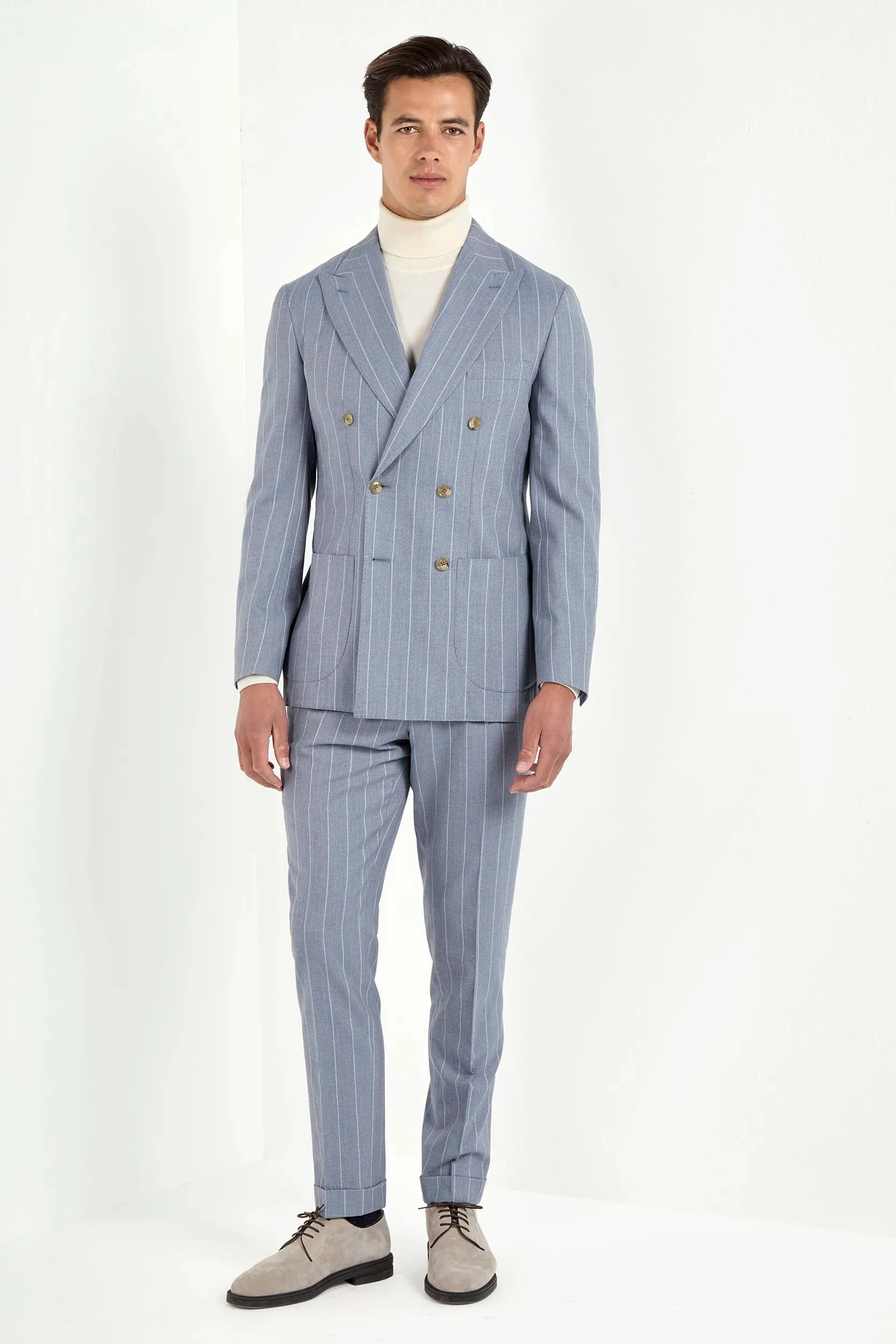 Tailored Appearance Dusty blue striped double breasted suit - Made in Italy