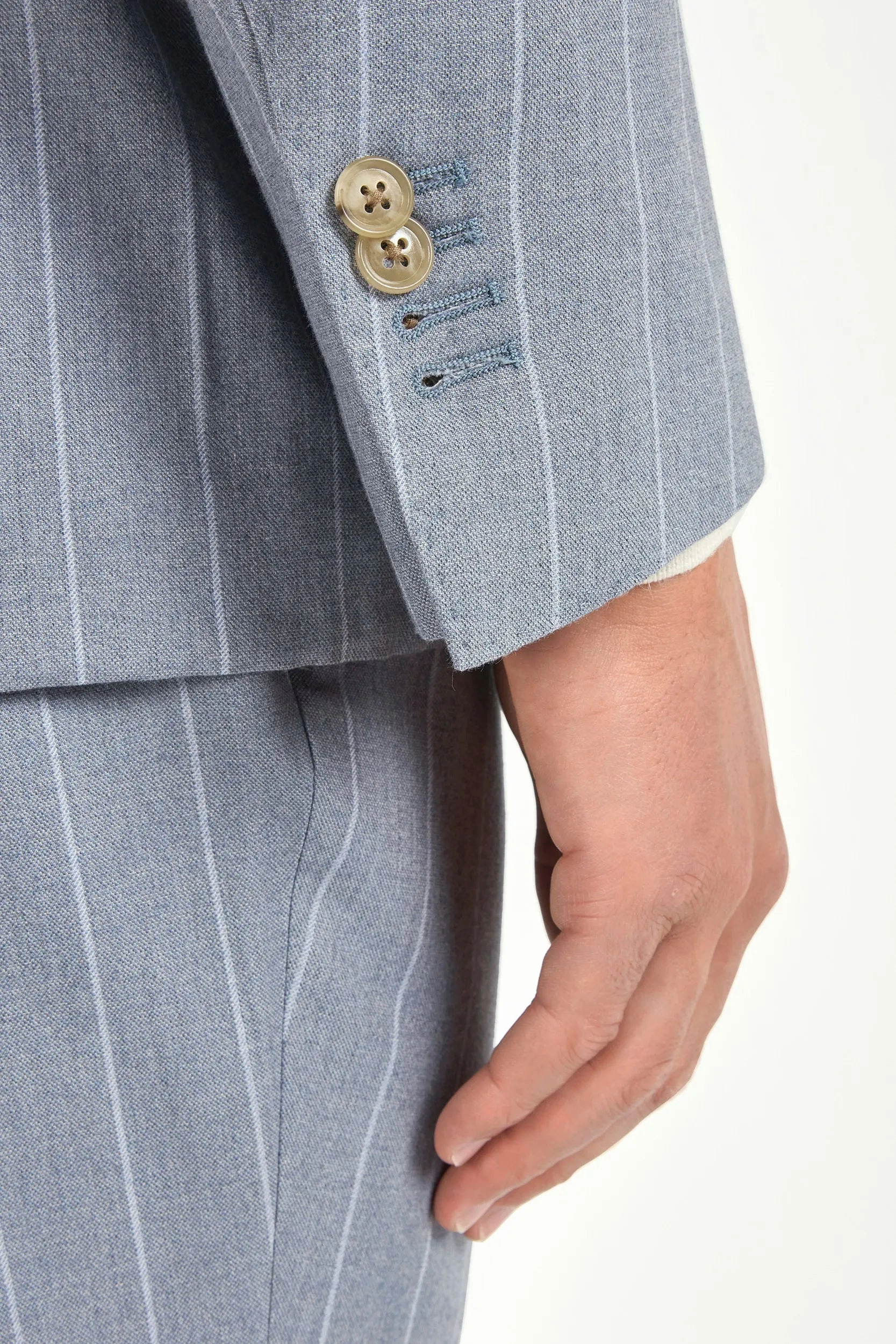 Dusty blue striped double breasted suit - Made in Italy Layering Piece