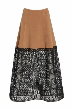 Sorvino Lace Midi Skirt in Camel Double-Face Recycled Cashmere Athleisure Inspired
