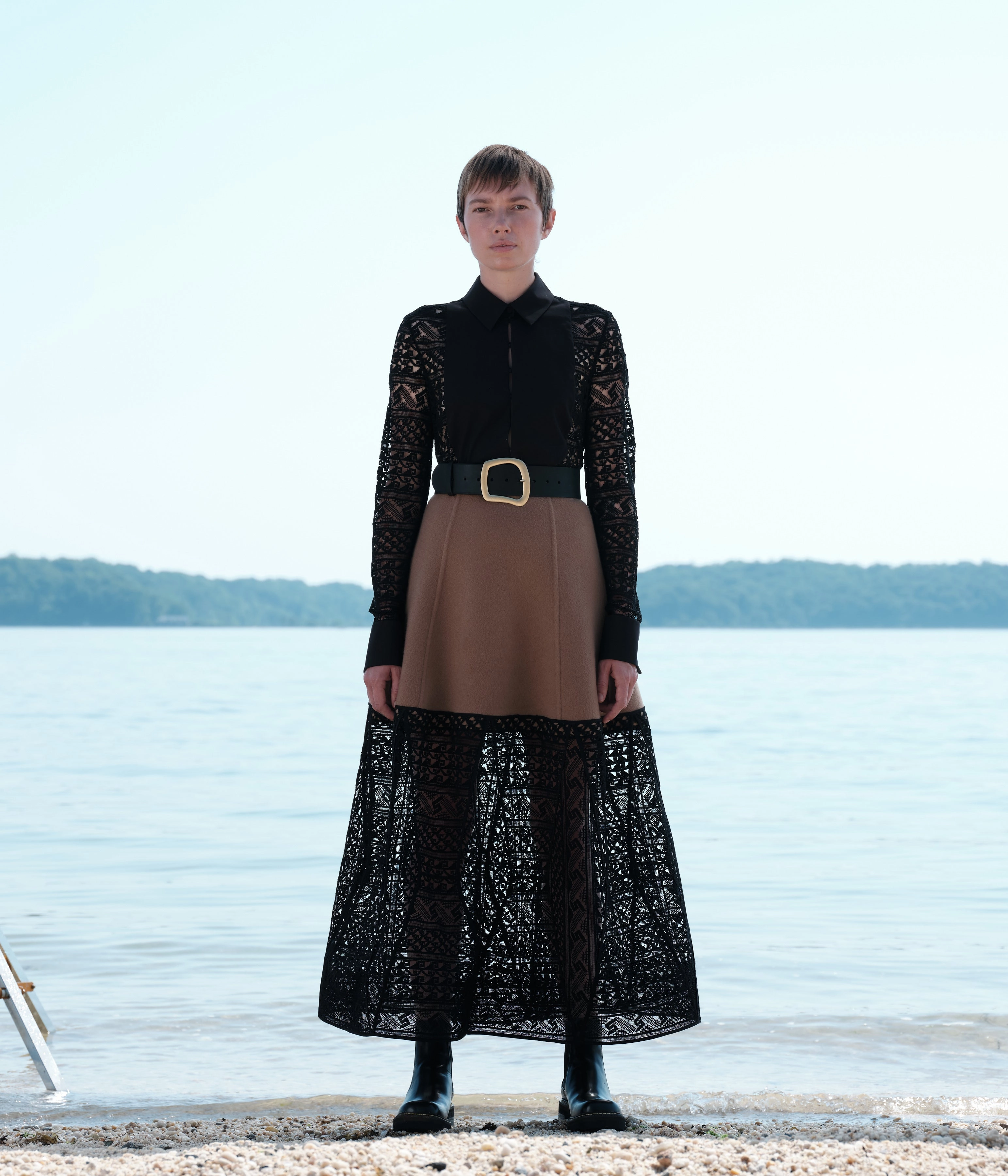 Sorvino Lace Midi Skirt in Camel Double-Face Recycled Cashmere Artisanal Craft