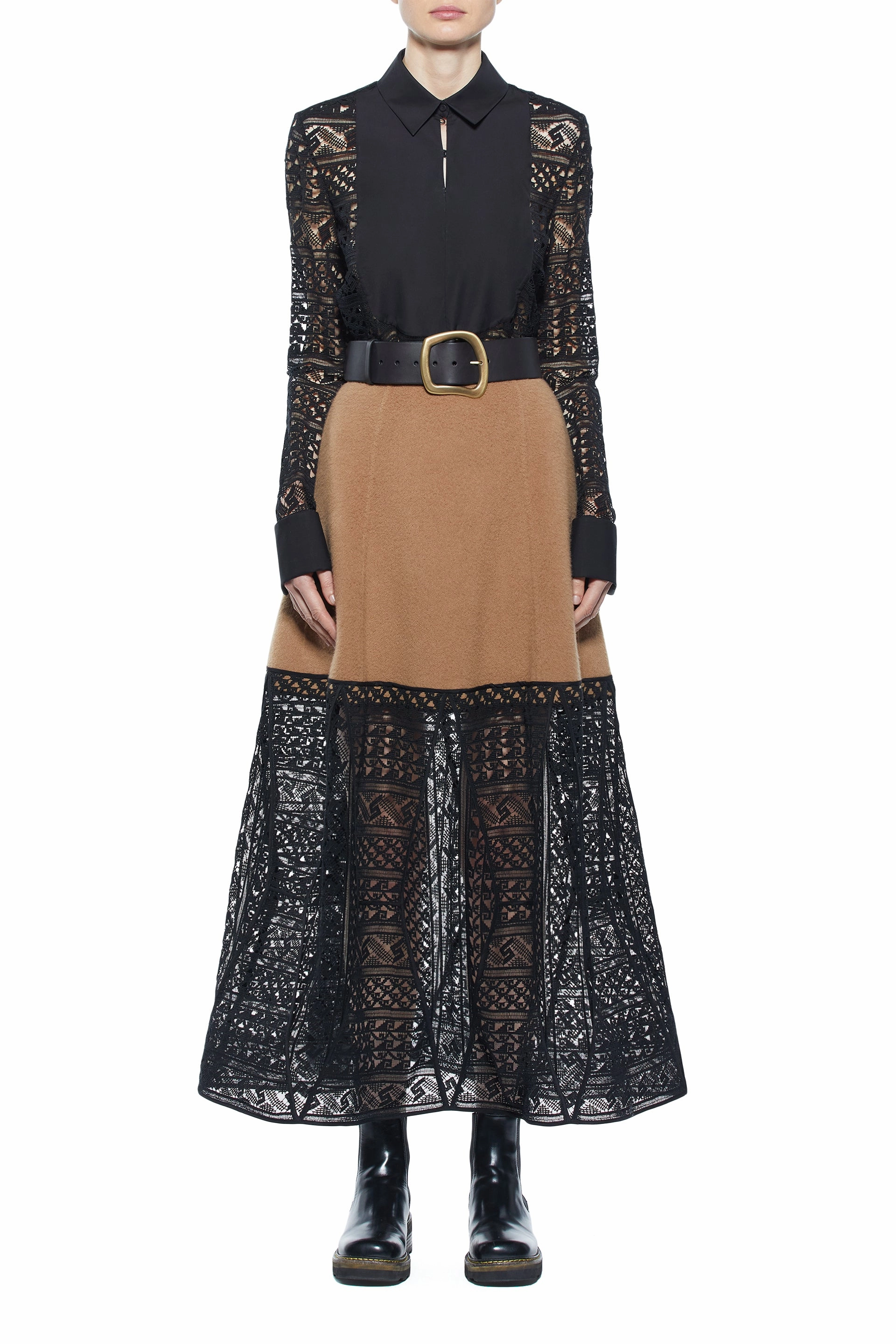 tech fabric Sorvino Lace Midi Skirt in Camel Double-Face Recycled Cashmere