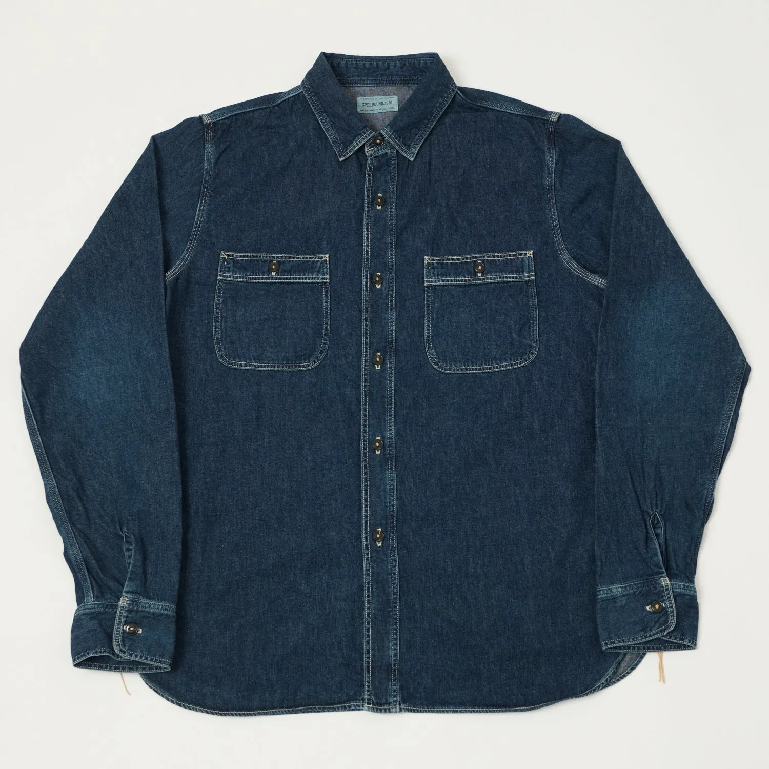 Spellbound Authentic 6oz Denim Work Shirt - Used Wash Rugged Style Trendy Fashion