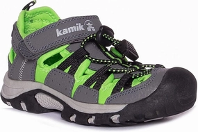 Trail Friendly Comfort Padding Kamik Wildcat HK4076-CL2 Little Kids Charcoal Lime Closed Toe Sandals JOBB988