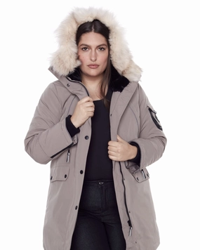 Outdoor Jacket LAURENTIAN | Vegan Down Recycled Long Parka Winter With Faux Fur Hood | Taupe