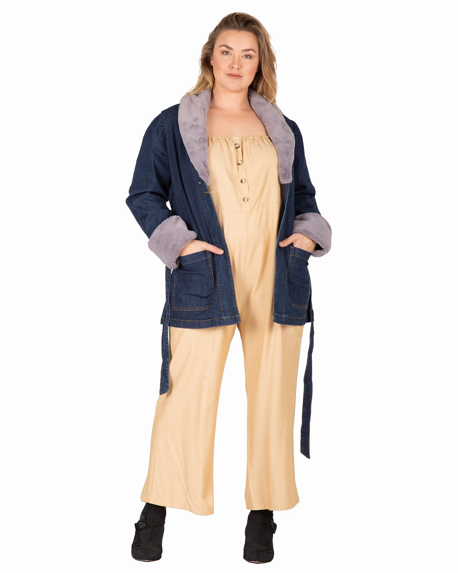 Eliza Detachable Faux Fur Denim Jacket | Dark Indigo Outdoor Core Cologne