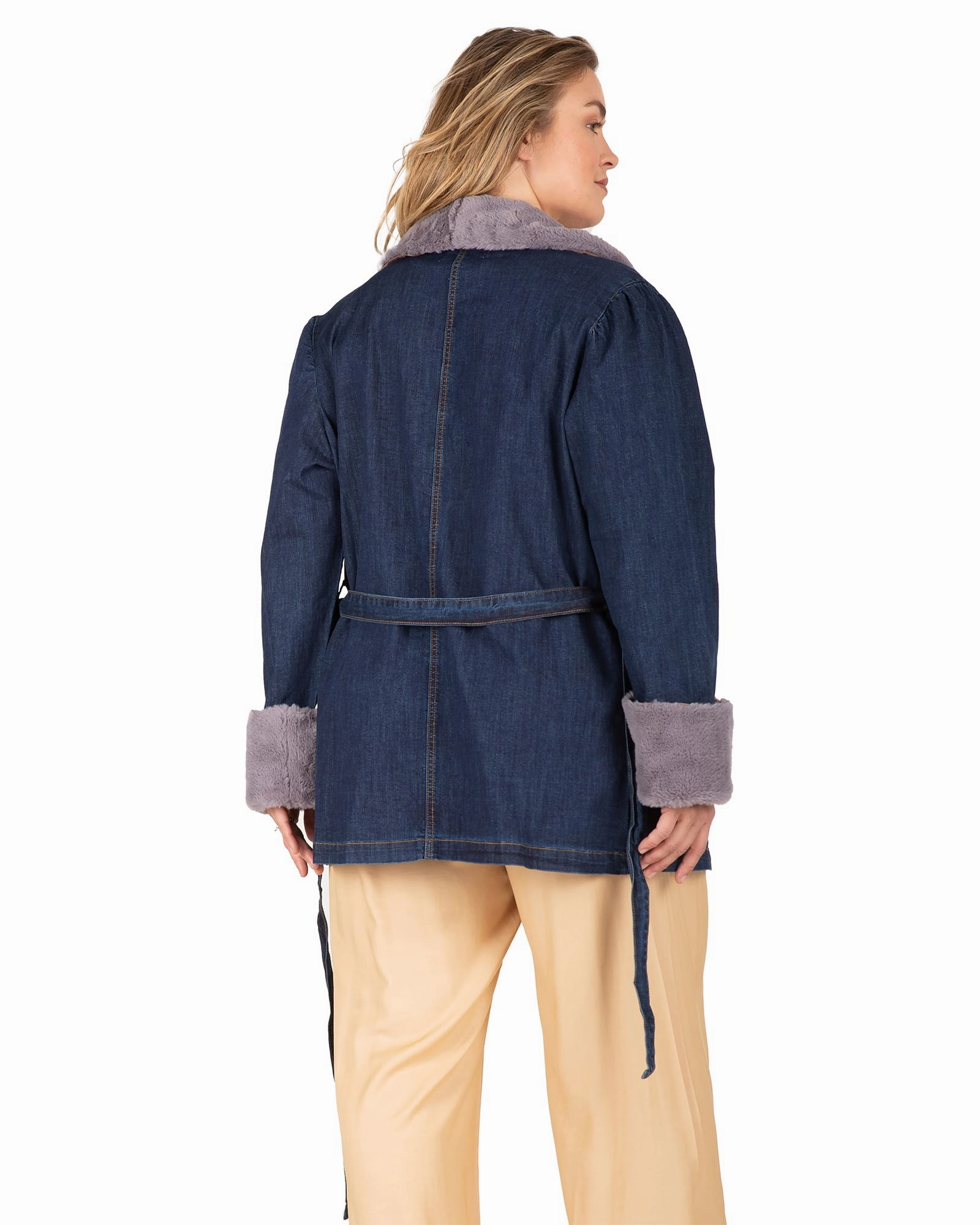 Eliza Detachable Faux Fur Denim Jacket | Dark Indigo Adventure Ready