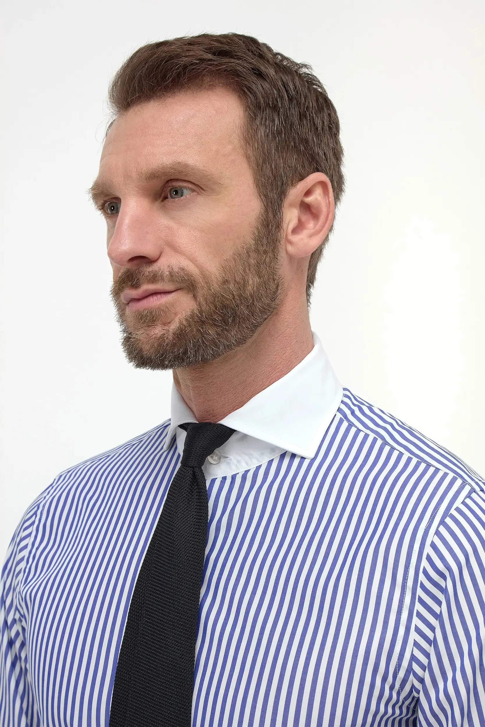 Blue striped white collar shirt Limited Edition - Made in Italy Pre Shrunk Cotton Blend Budget Friendly