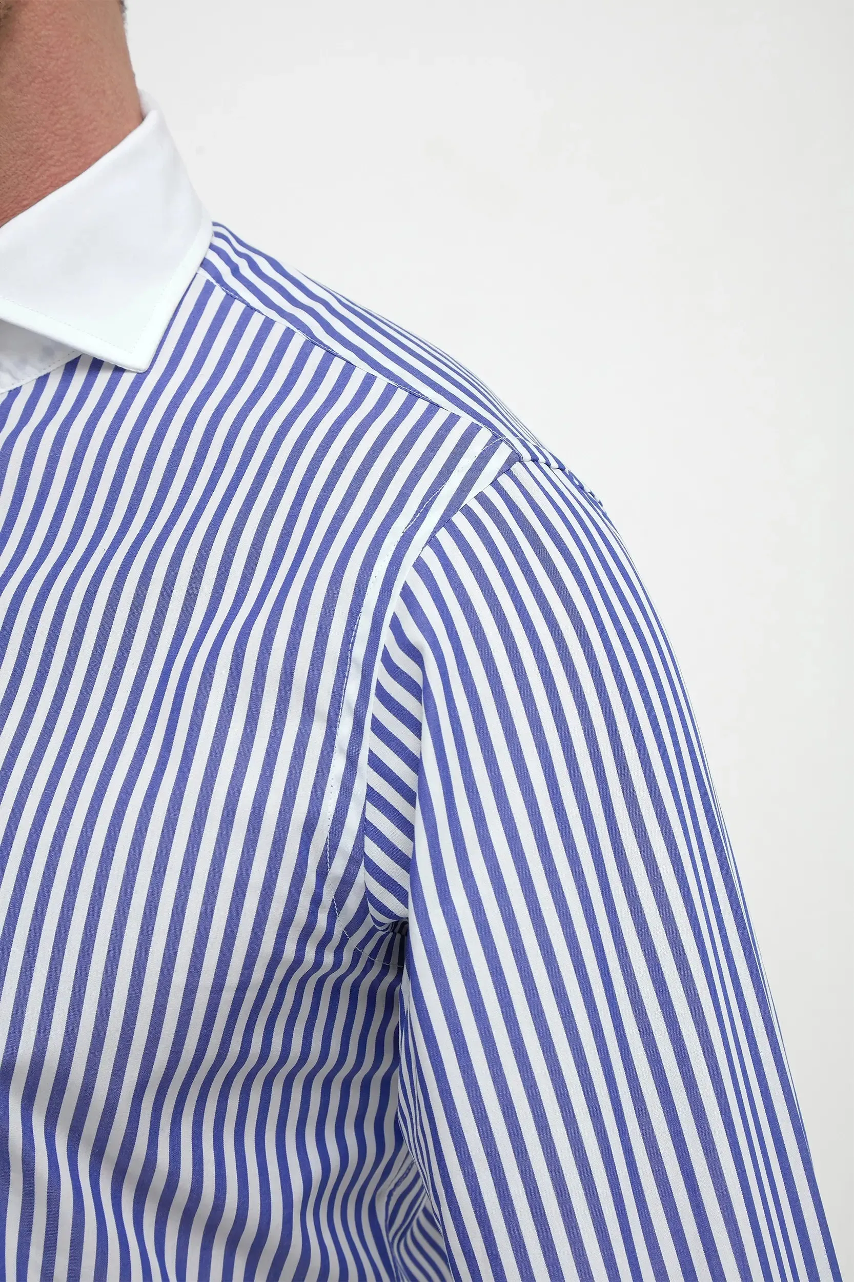 Floral Motif Urban Trend Blue striped white collar shirt Limited Edition - Made in Italy