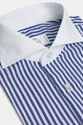 Sustainable Material Weekend Outing Blue striped white collar shirt Limited Edition - Made in Italy