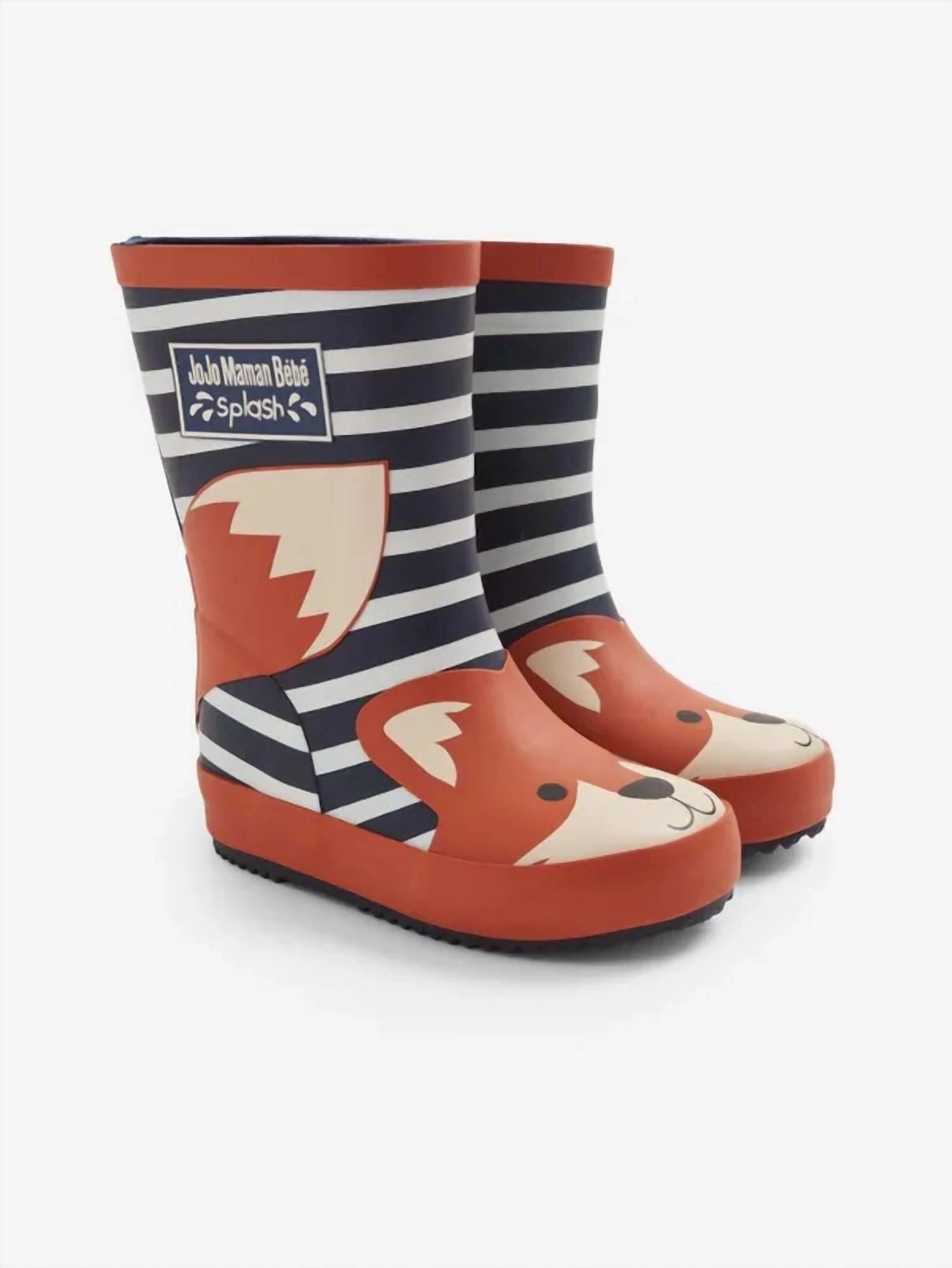 Kid's Stripe Fox Wellies Boot In Navy & Ecru Built For Work Tear-resistant