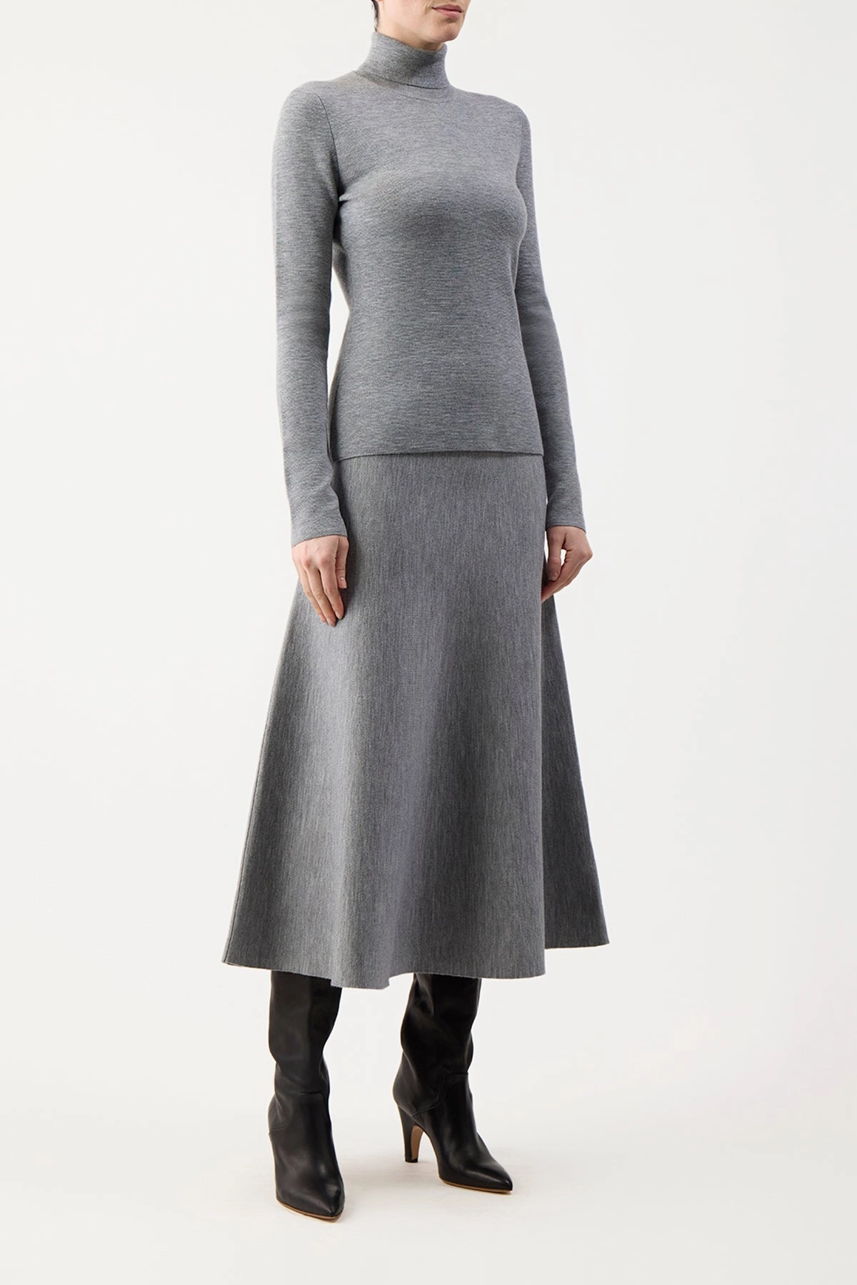 Glamorous Appeal Side Slit Freddie Knit Midi Skirt in Heather Grey Merino Wool Cashmere