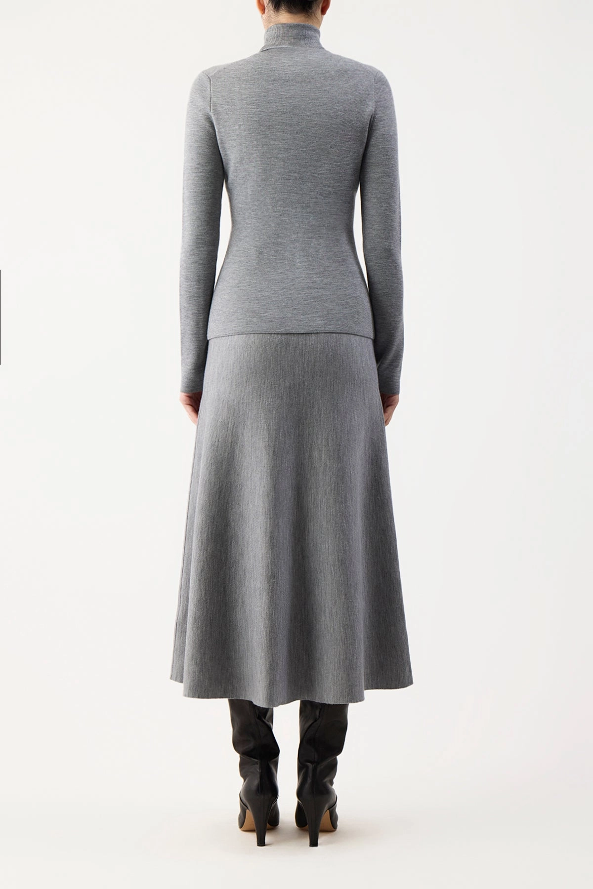 Structured silhouette Freddie Knit Midi Skirt in Heather Grey Merino Wool Cashmere