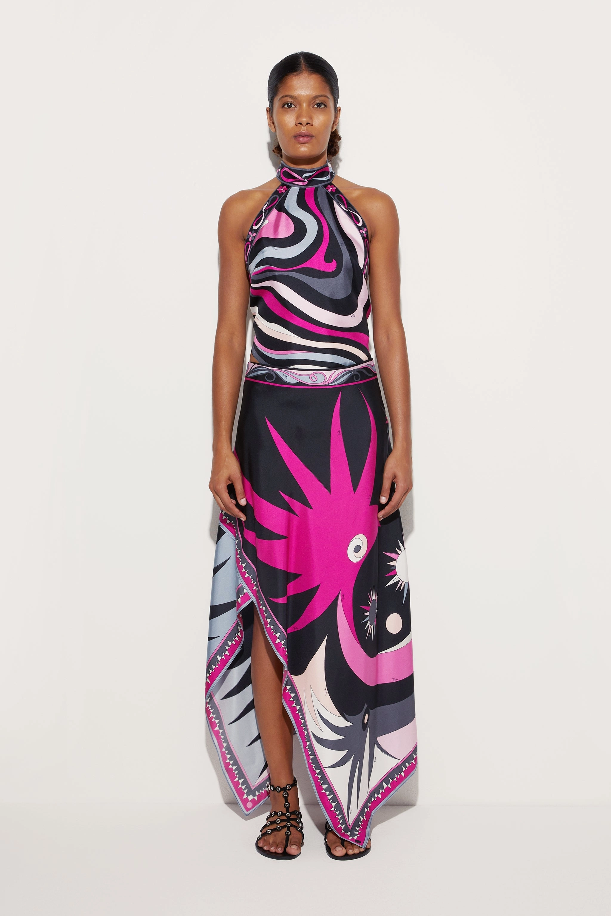 Stella Print Asymmetrical Midi Skirt City Wear Travel Influence