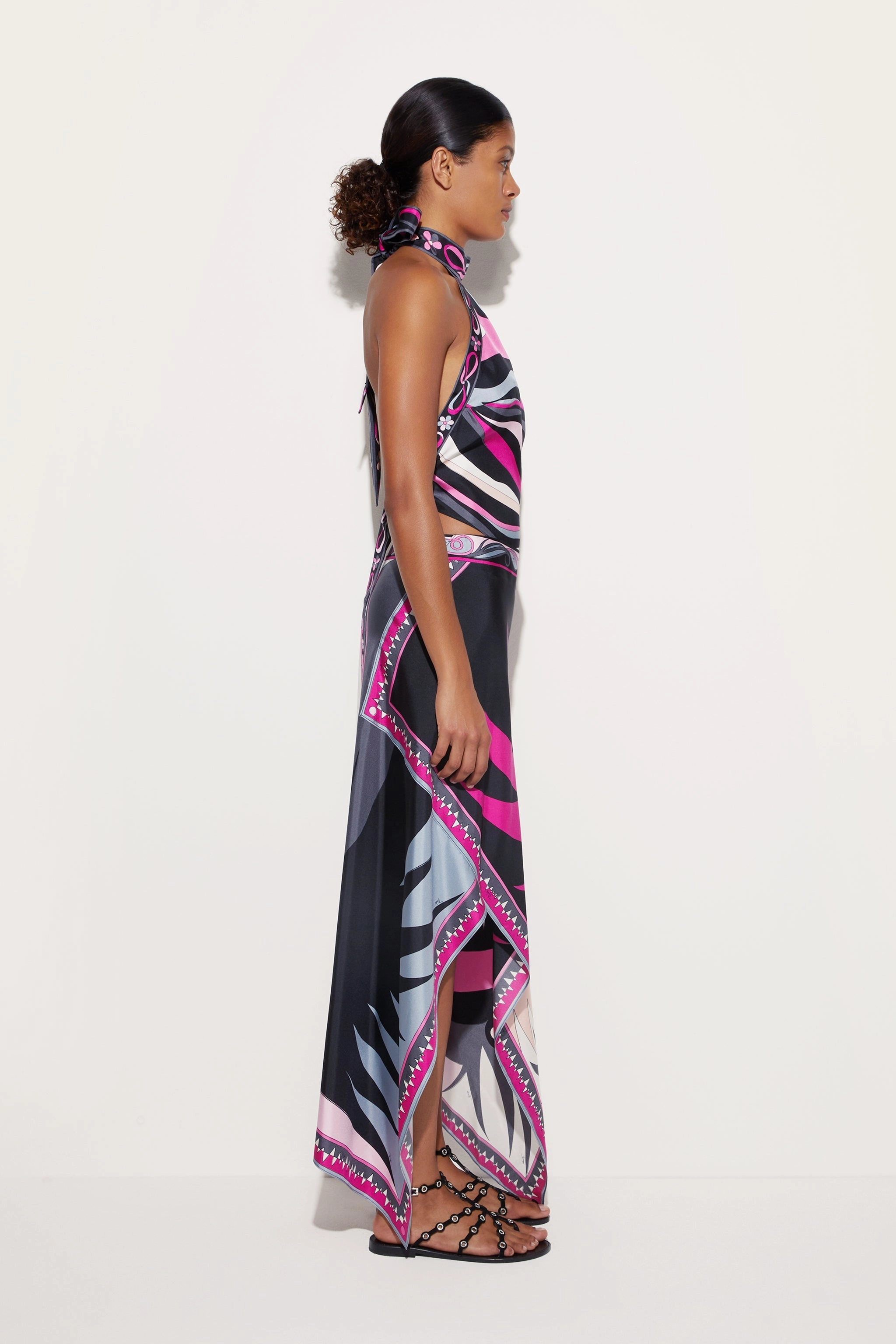 Anti Pilling Treatment Roll Up Fasten Stella Print Asymmetrical Midi Skirt