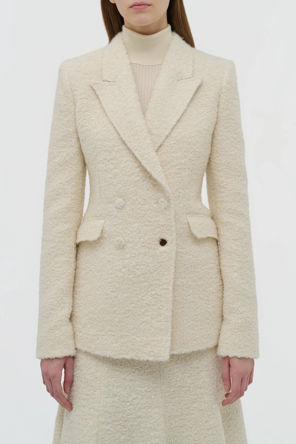 Stephanie Blazer in Ivory Recycled Cashmere Boucle Timeless Appeal