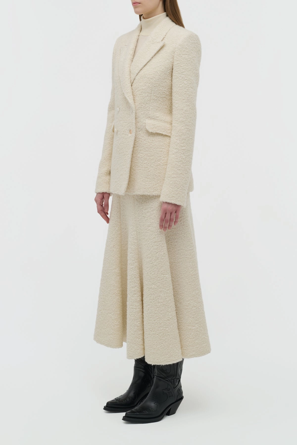 Stephanie Blazer in Ivory Recycled Cashmere Boucle Premium Tailored Look Versatile Tailoring