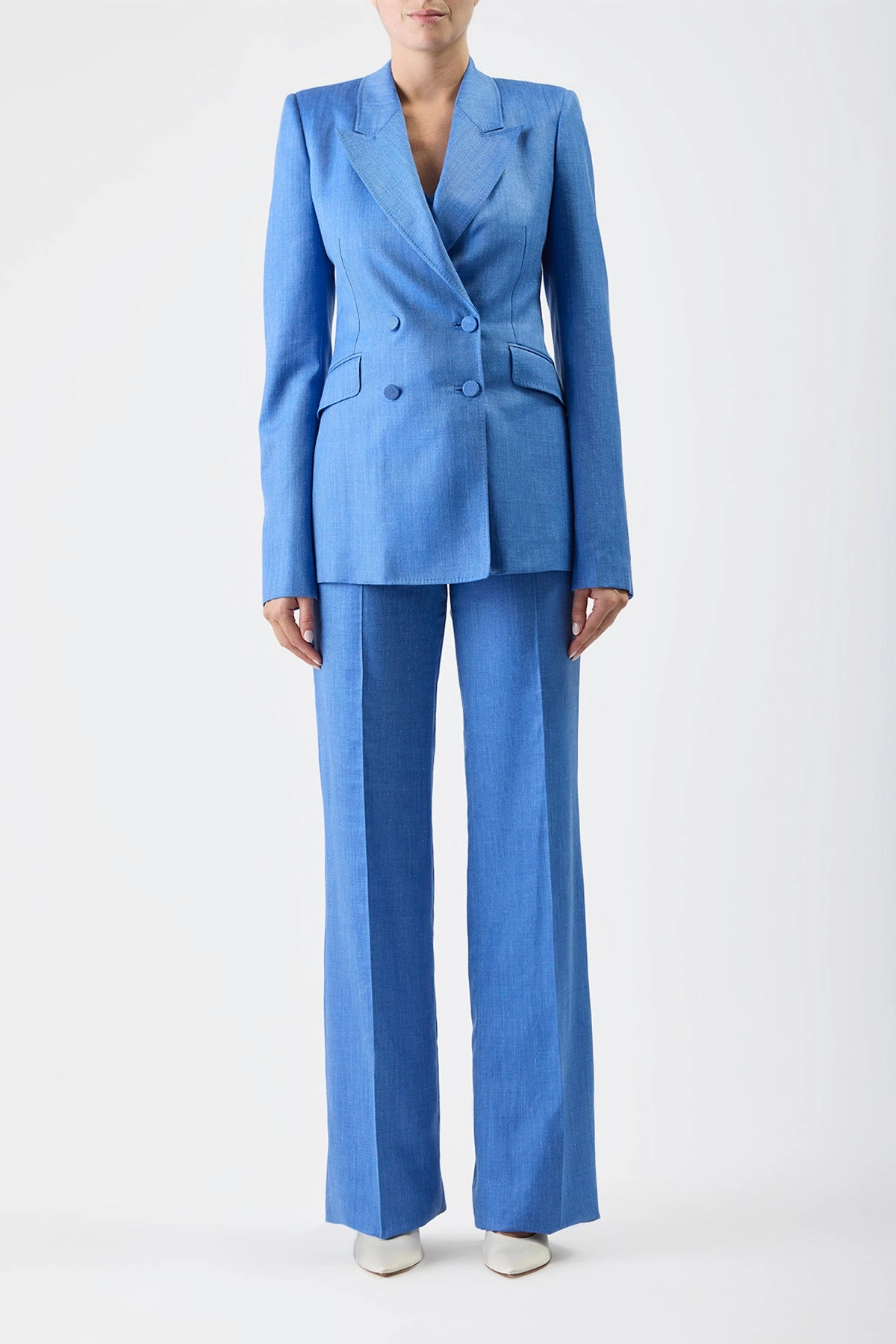 Stephanie Blazer in Sapphire Virgin Wool and Silk Linen Sleek Comfort Wear