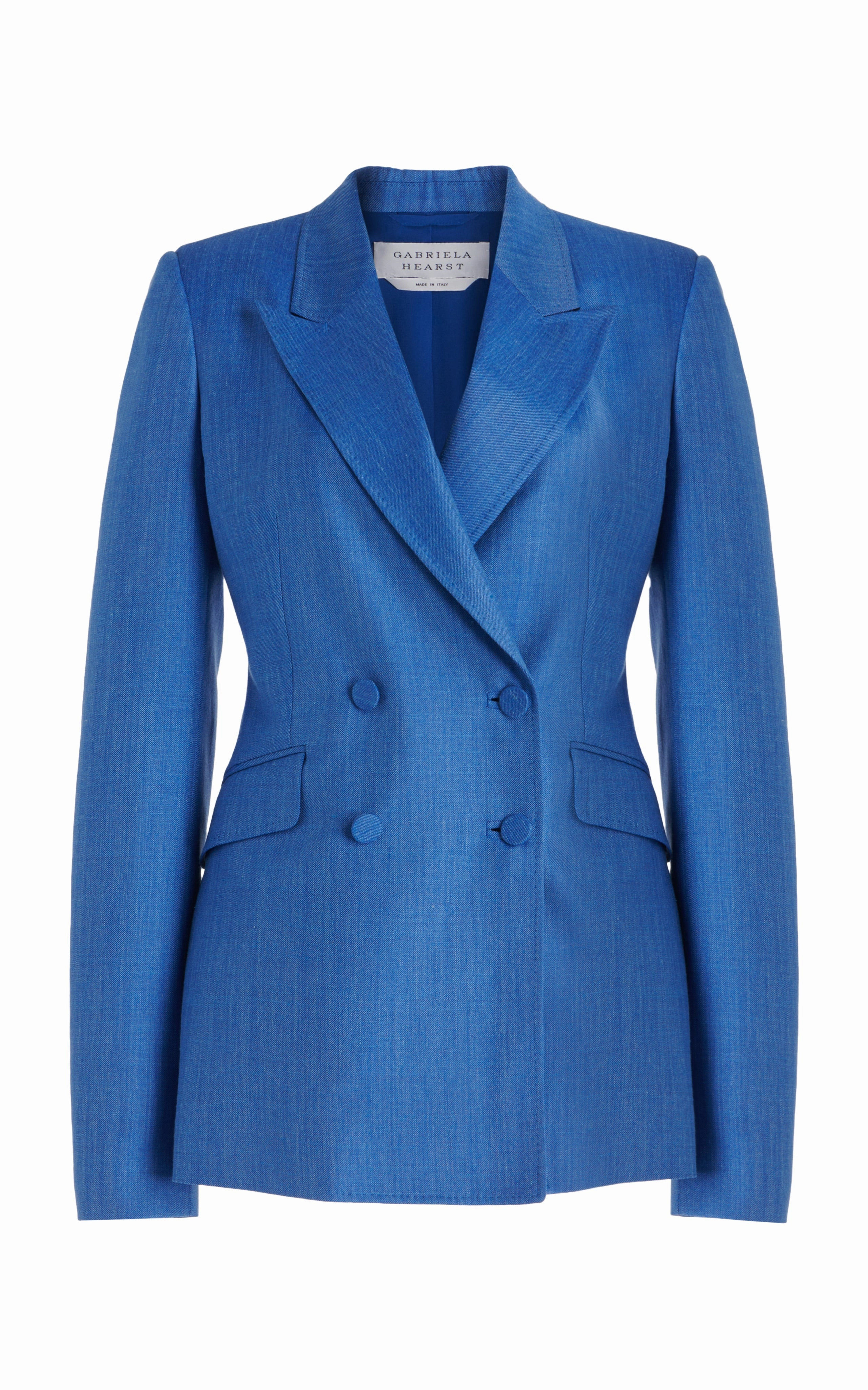 Sleek Office Style Stephanie Blazer in Sapphire Virgin Wool and Silk Linen