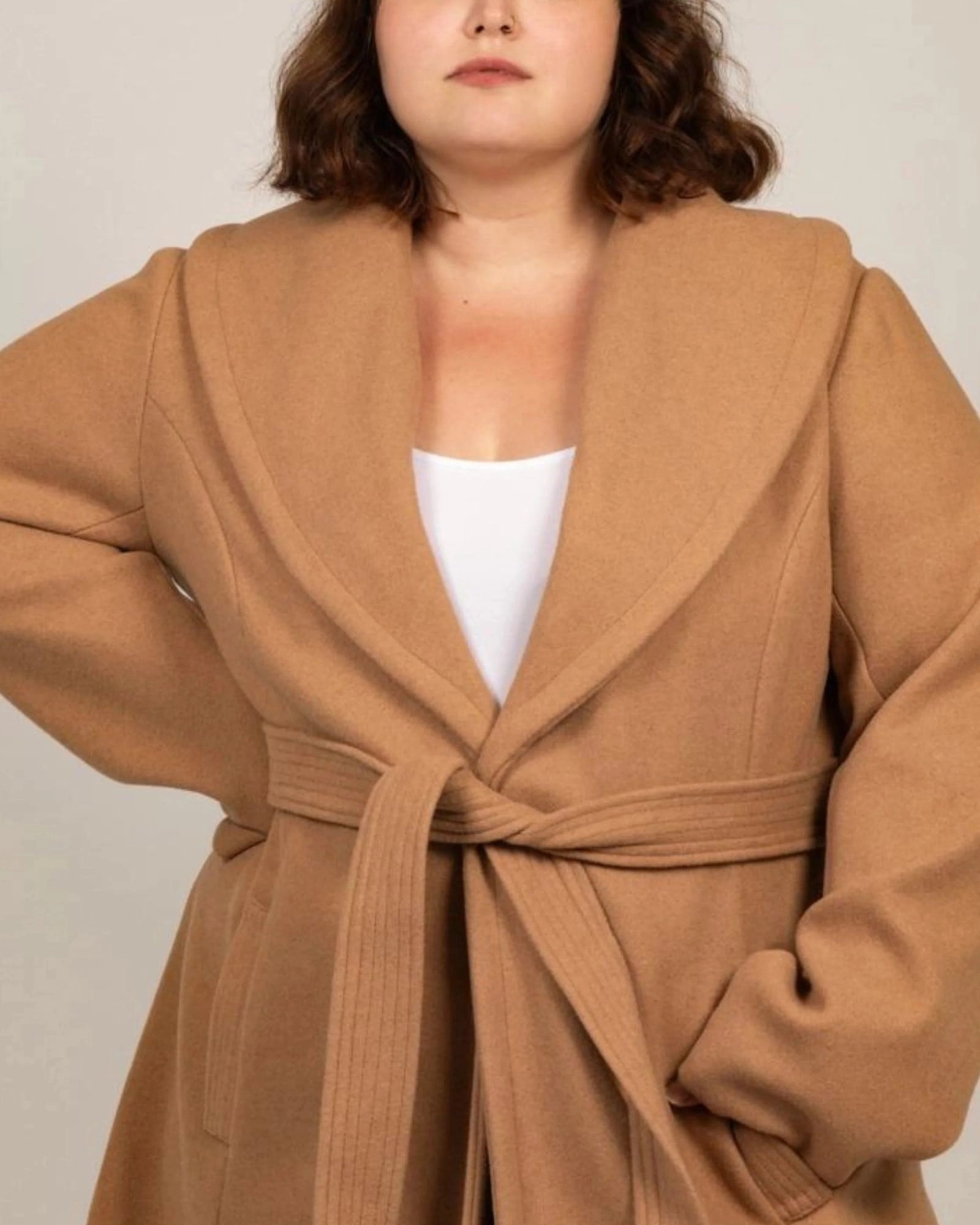Unveil Hazel Coat Round Collar Belted Pockets | Camel