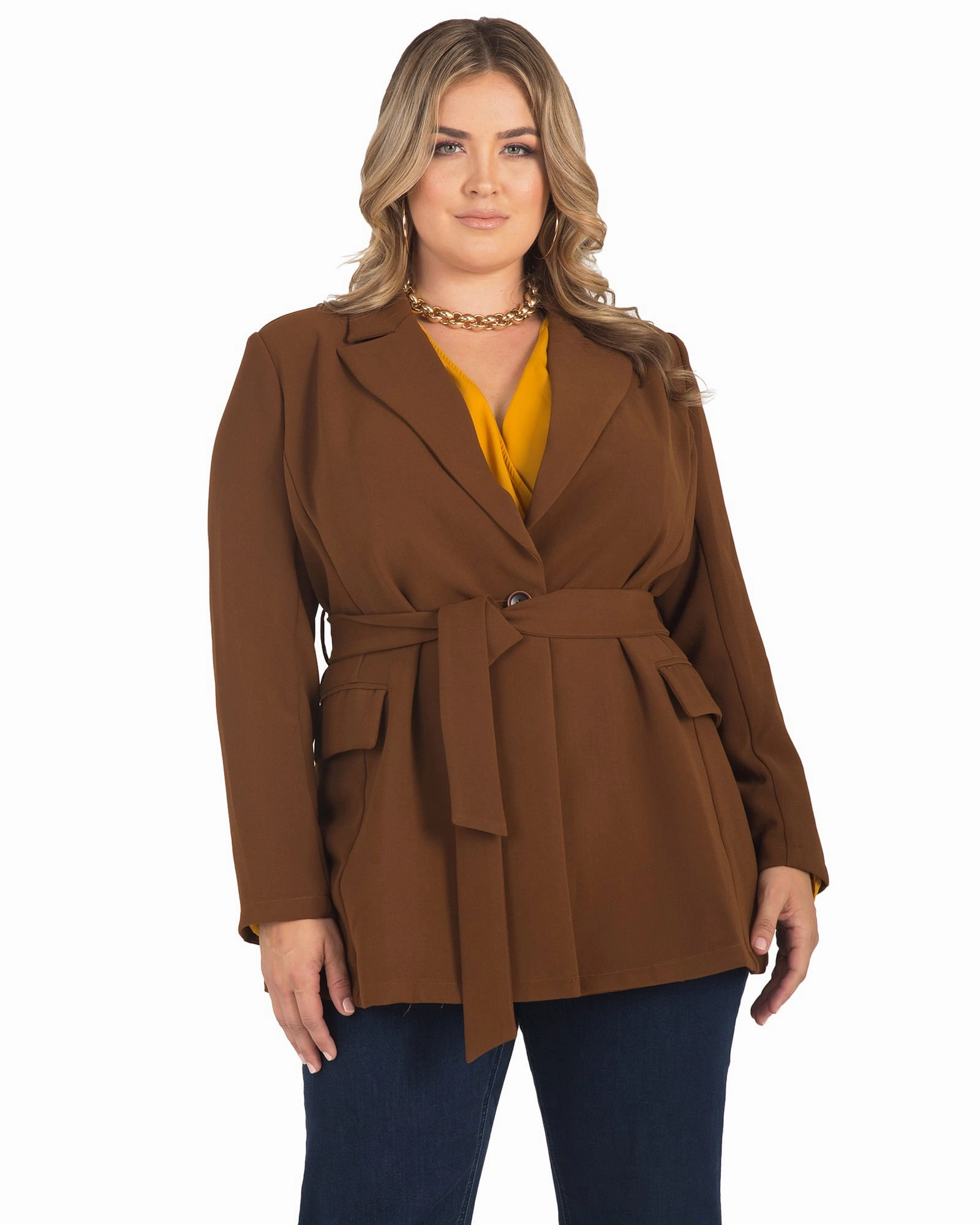 Enable Regina Belted Blazer | Brown