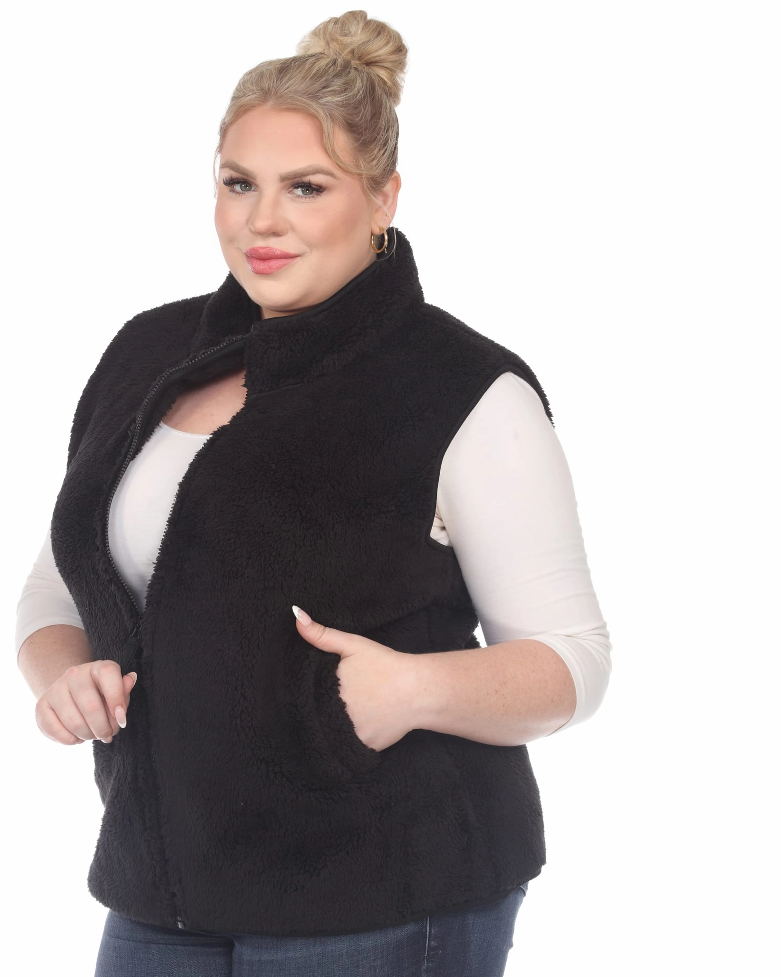 Zip up sherpa vest | Black Applaud Sympathy