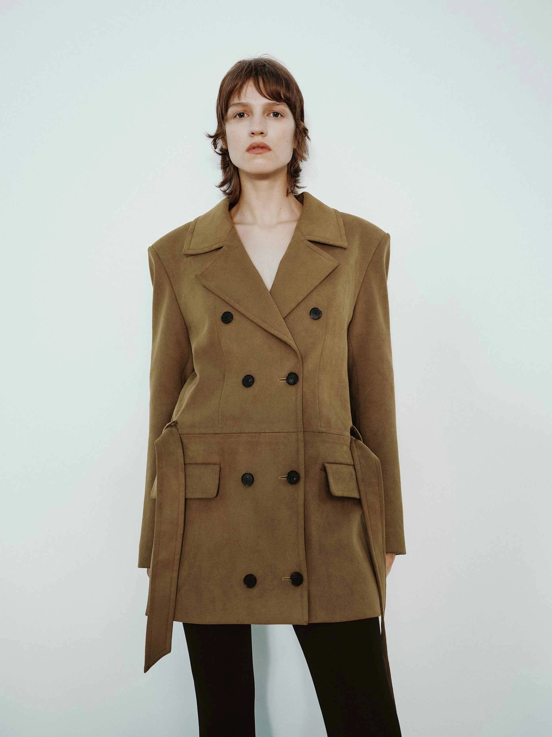 Fleece Lined MoistureWicking Technology Suede Texture Belted Coat