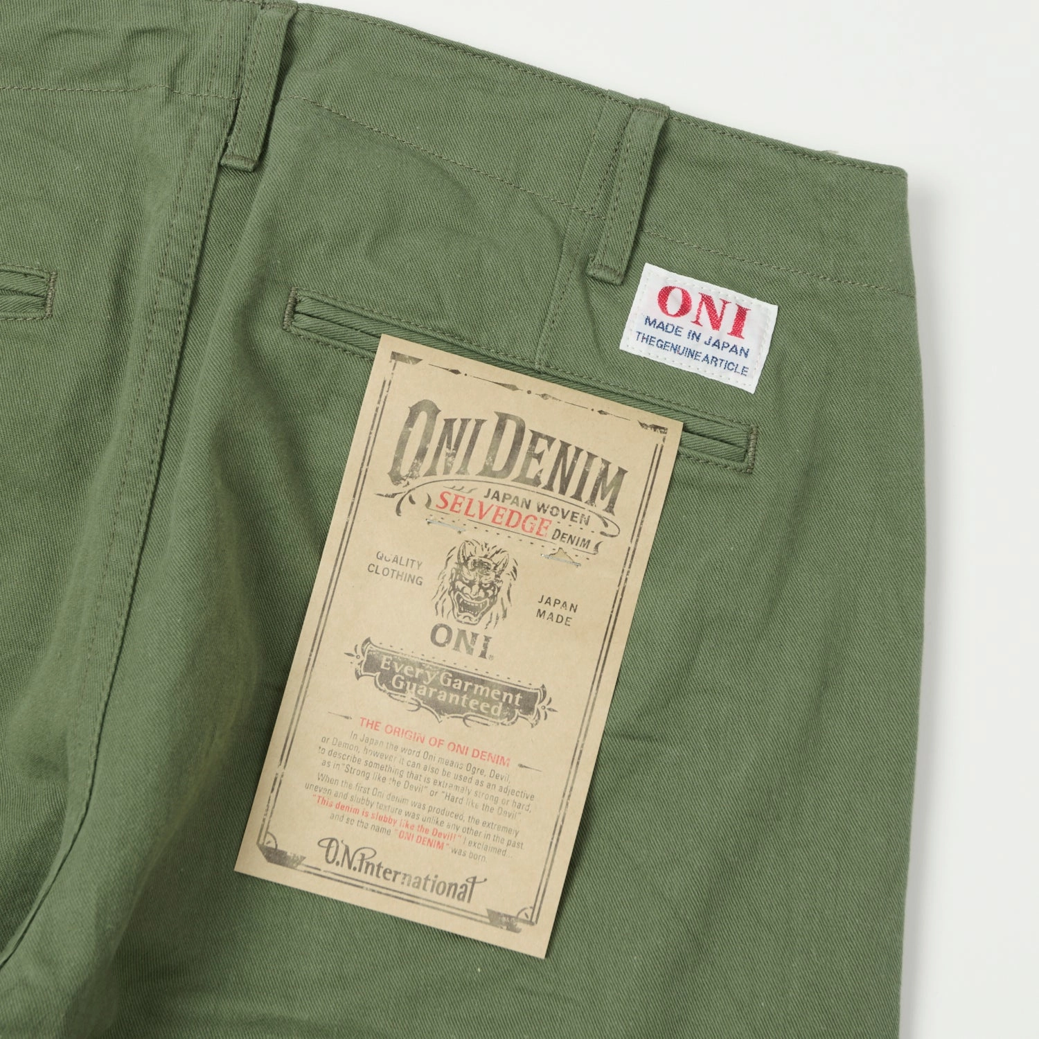 ONI Denim 737-SVC-LOL 9.5oz Selvedge Chino - Light Olive Active Design Cozy Design