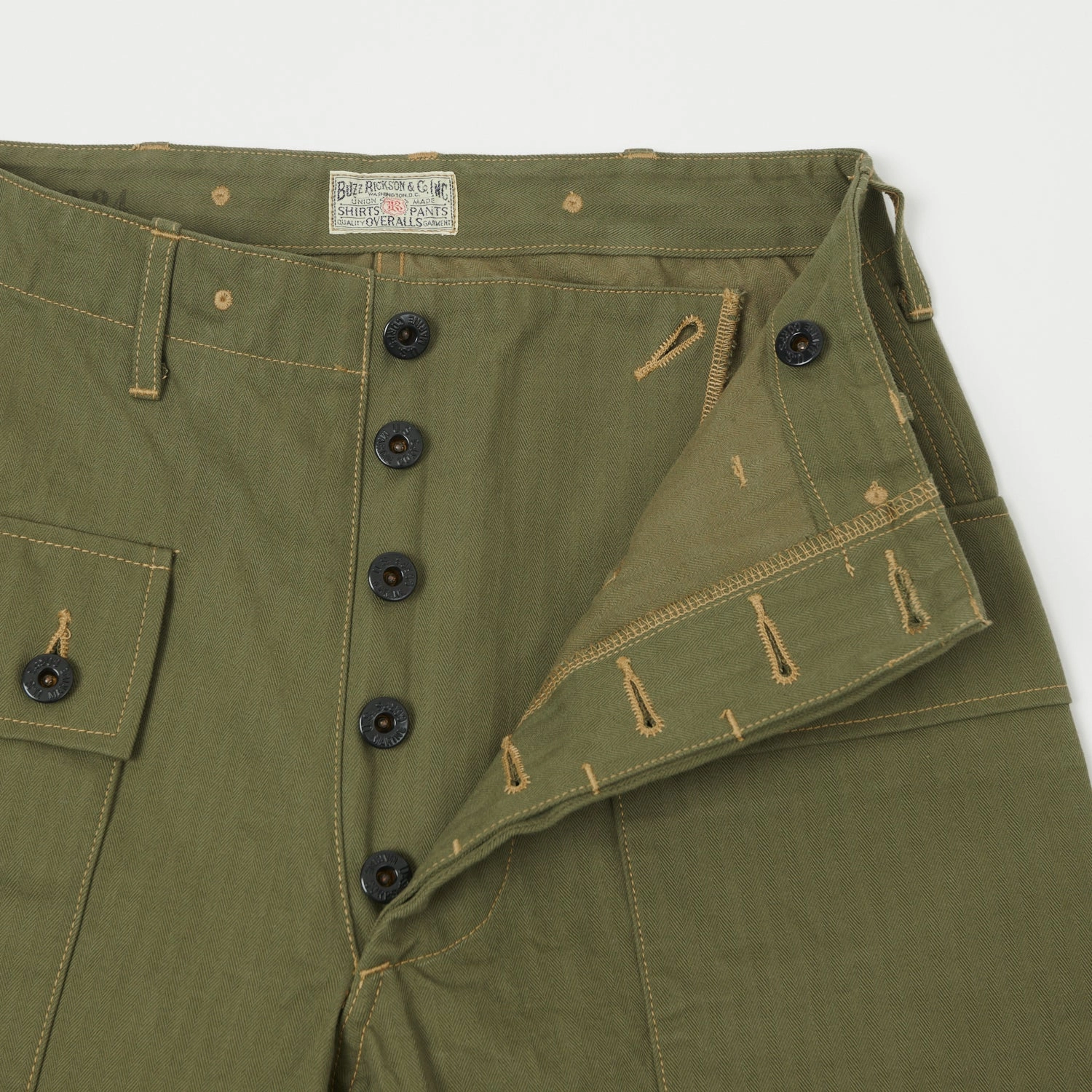 Buzz Rickson's U.S. Marine Corps Herringbone Pants - Olive HeatRegulatingLining
