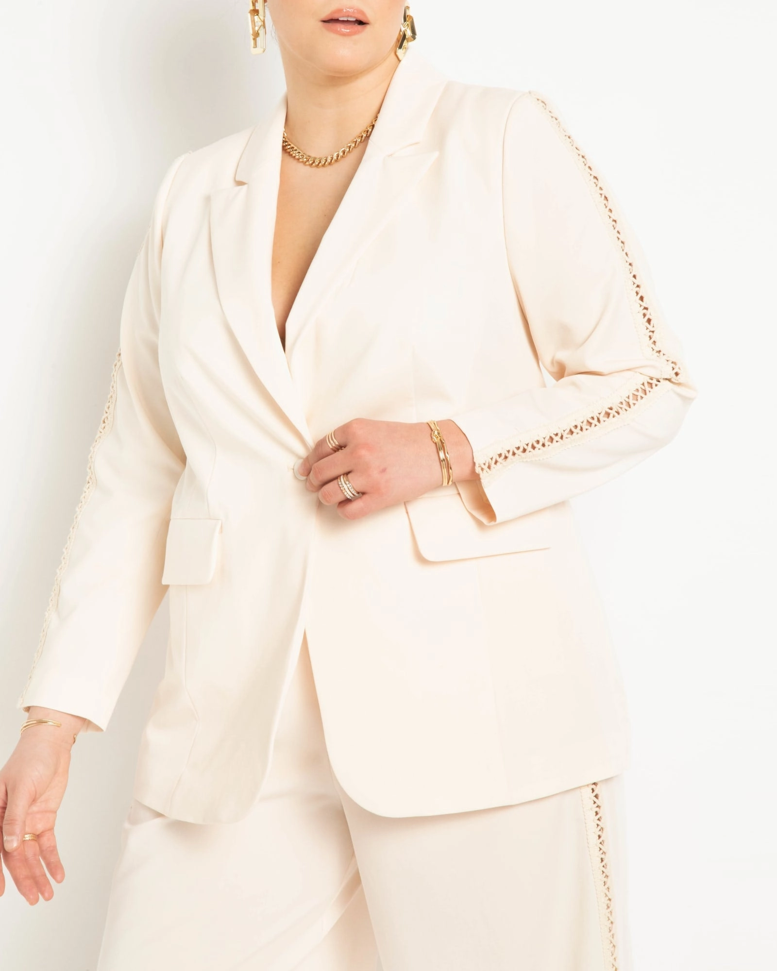 Crochet Detail Blazer | Buttercream Black