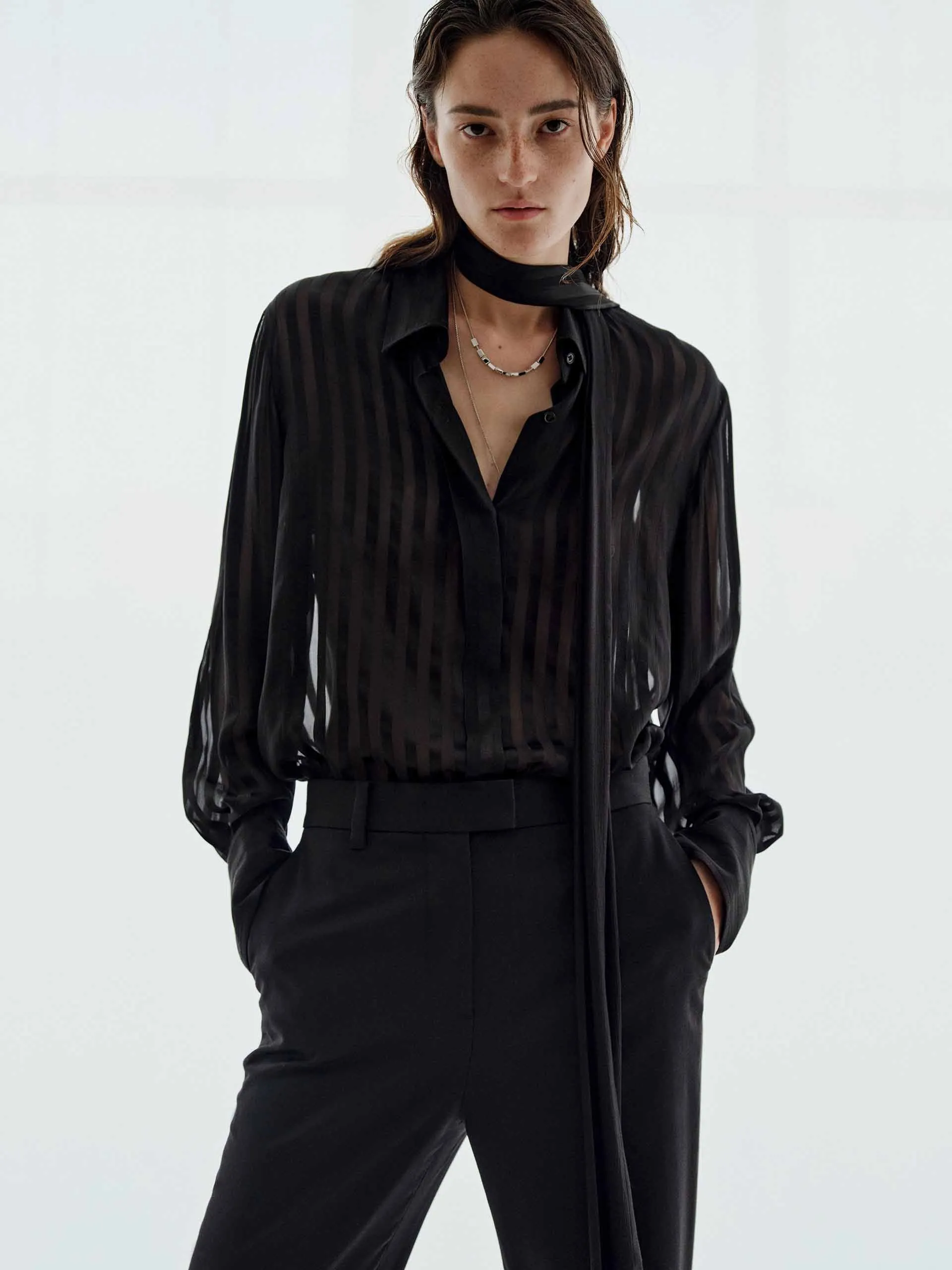 Relaxed Comfort Striped Pattern Silk Shirt